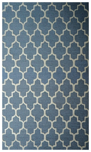 Blue Grey Moroccan Quatrefoil Trellis Hand Tufted Wool Area Rug - Cut Pile Geometric Custom Sizes