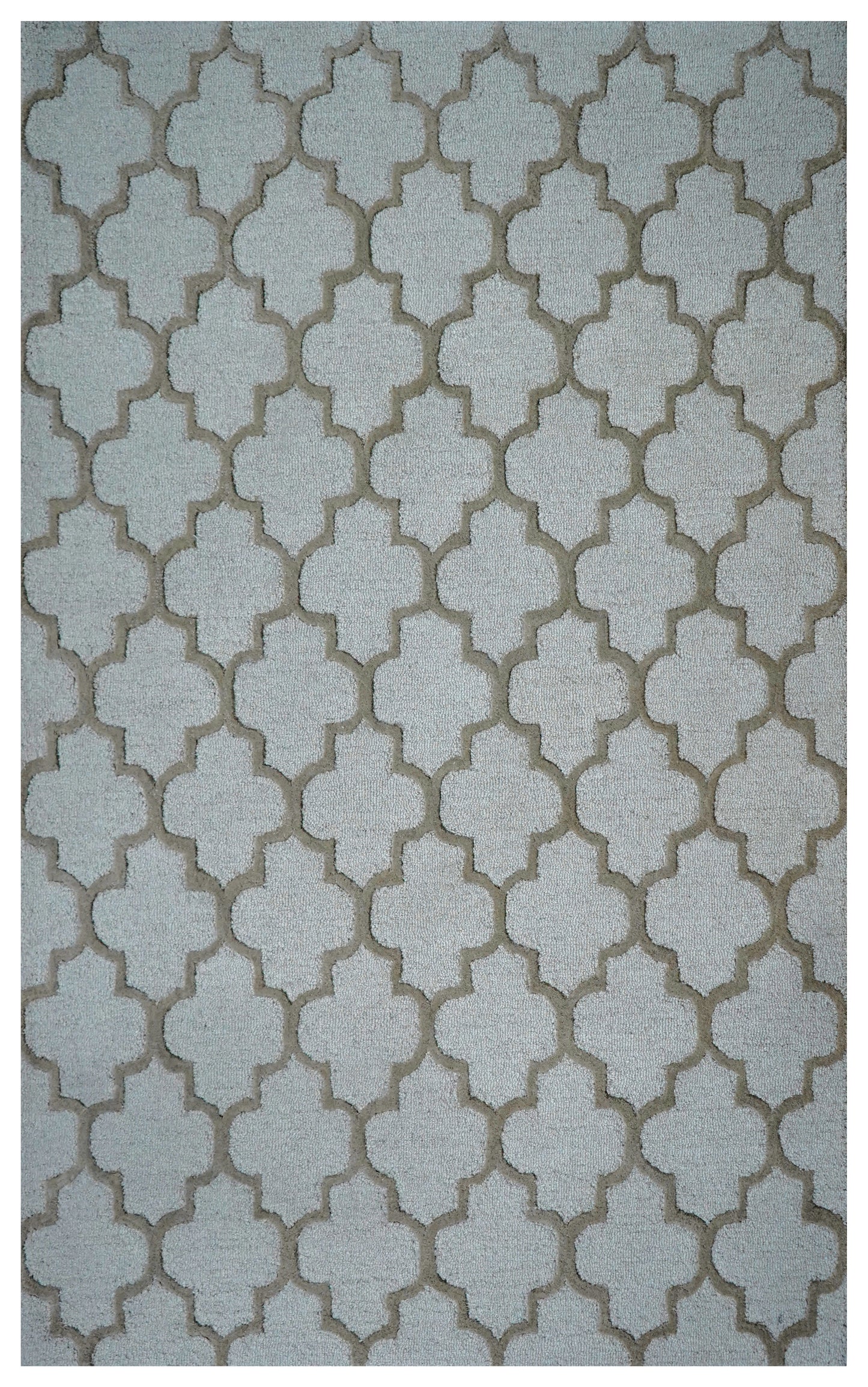 Grey Ivory Moroccan Quatrefoil Trellis Hand Tufted Wool Area Rug - Cut Pile Geometric Custom Sizes