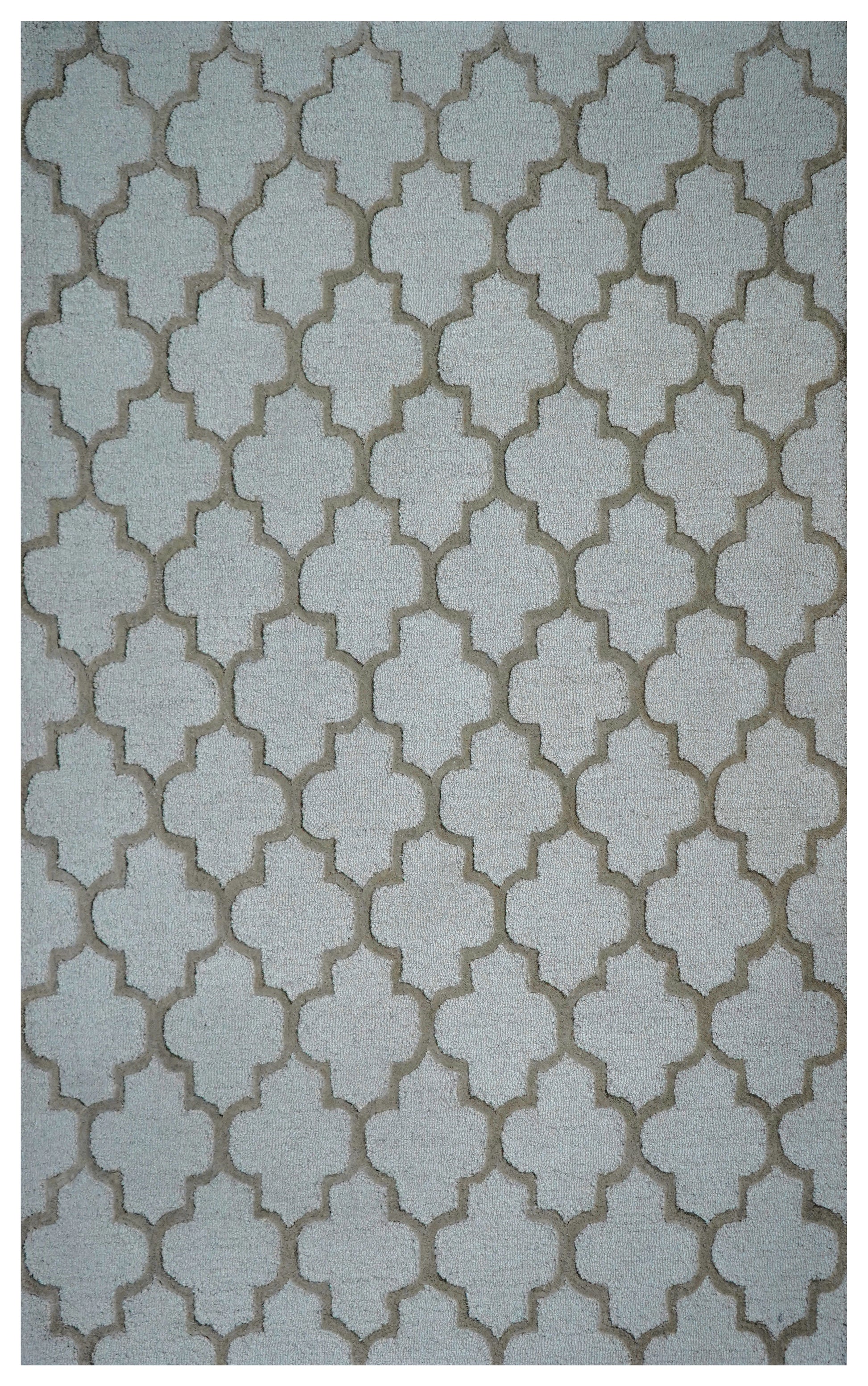 Grey Ivory Moroccan Quatrefoil Trellis Hand Tufted Wool Area Rug - Cut Pile Geometric Custom Sizes