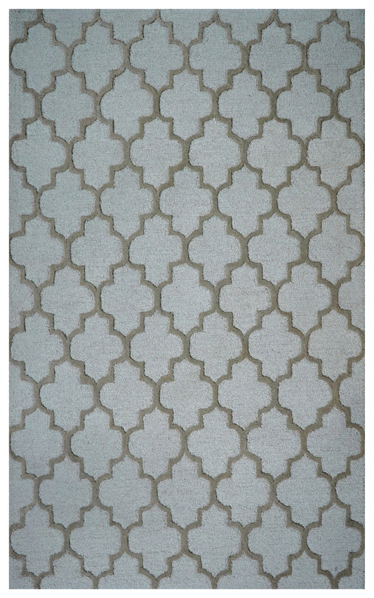 Grey Ivory Moroccan Quatrefoil Trellis Hand Tufted Wool Area Rug - Cut Pile Geometric Custom Sizes