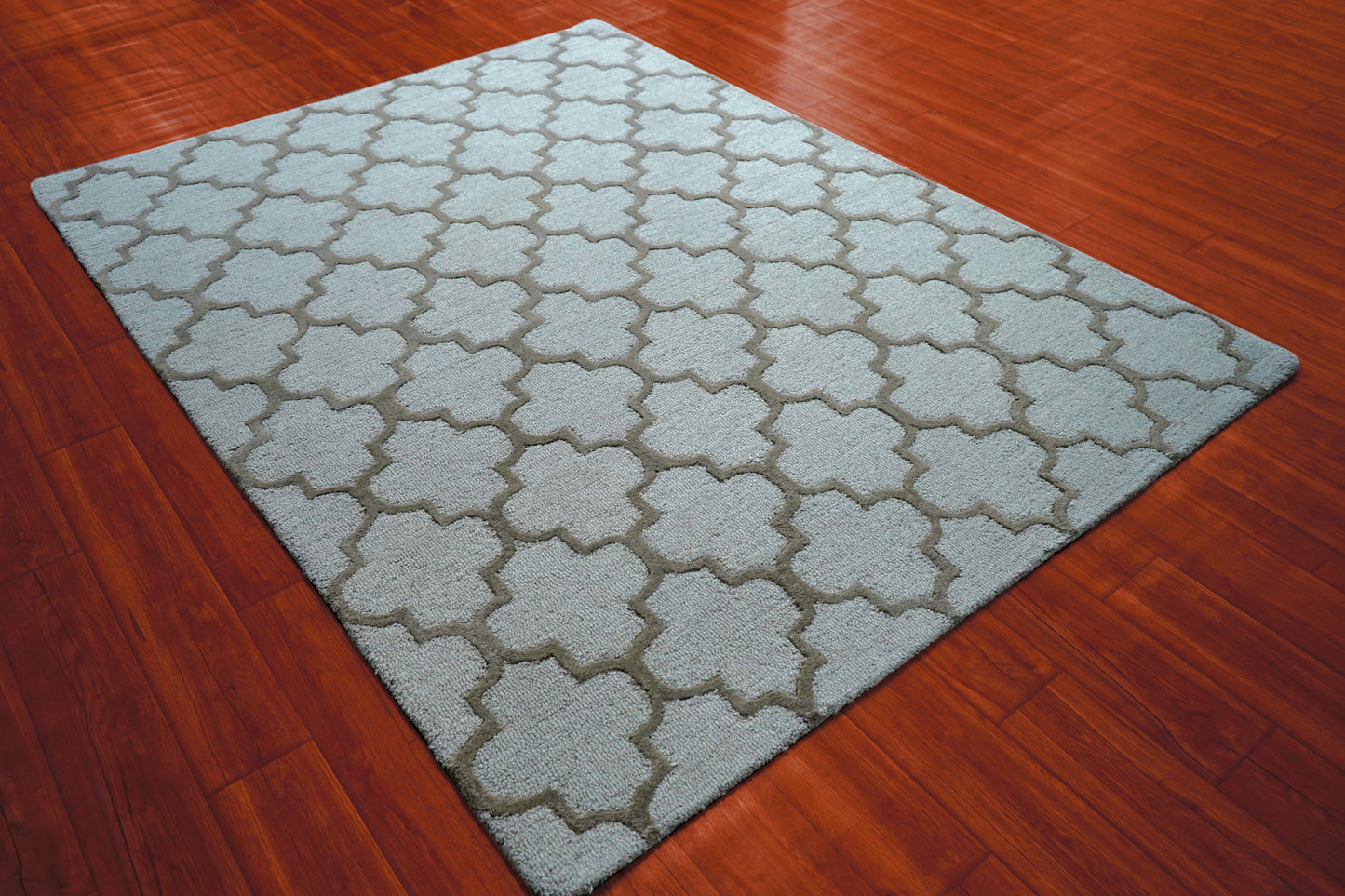 Grey Ivory Moroccan Quatrefoil Trellis Hand Tufted Wool Area Rug - Cut Pile Geometric Custom Sizes