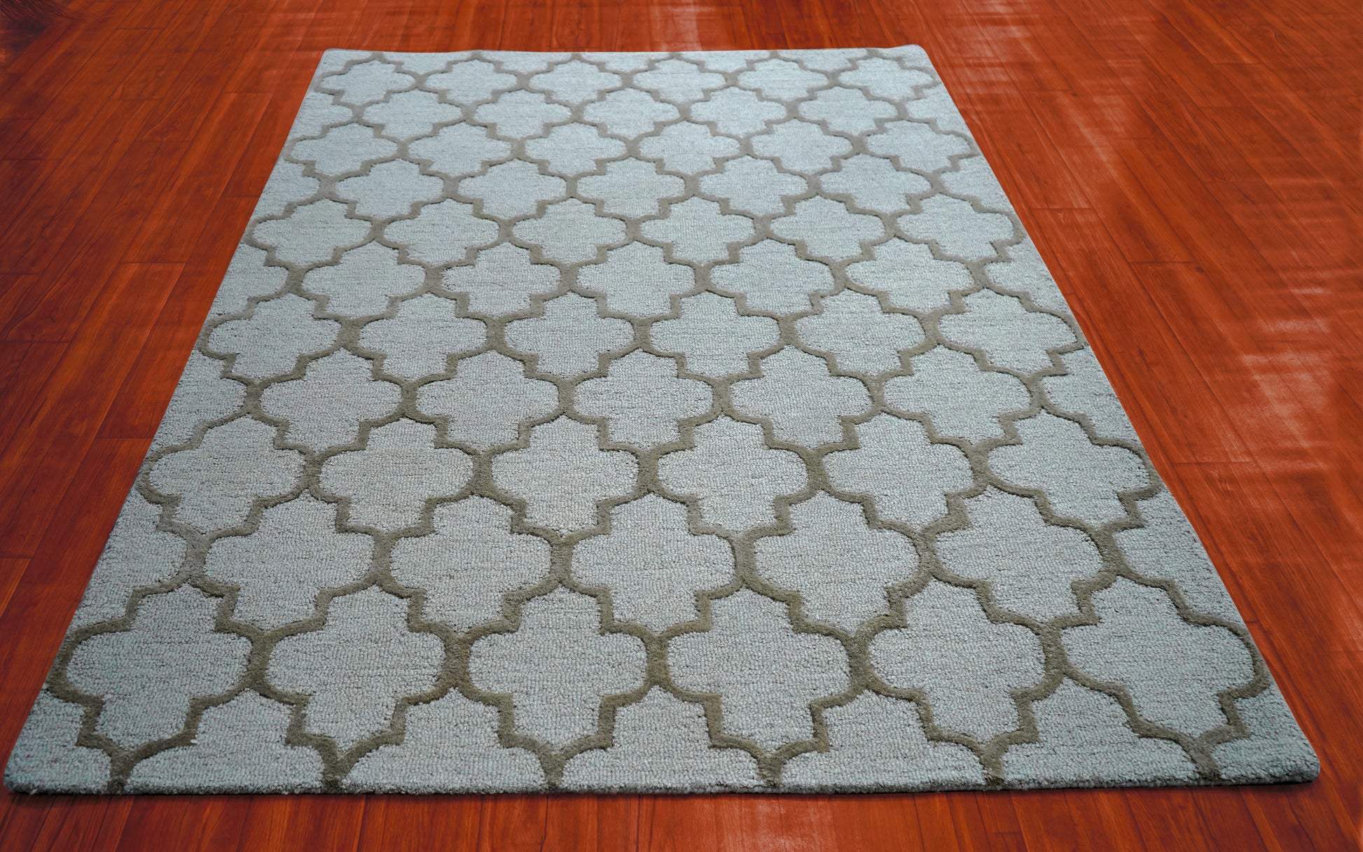 Grey Ivory Moroccan Quatrefoil Trellis Hand Tufted Wool Area Rug - Cut Pile Geometric Custom Sizes