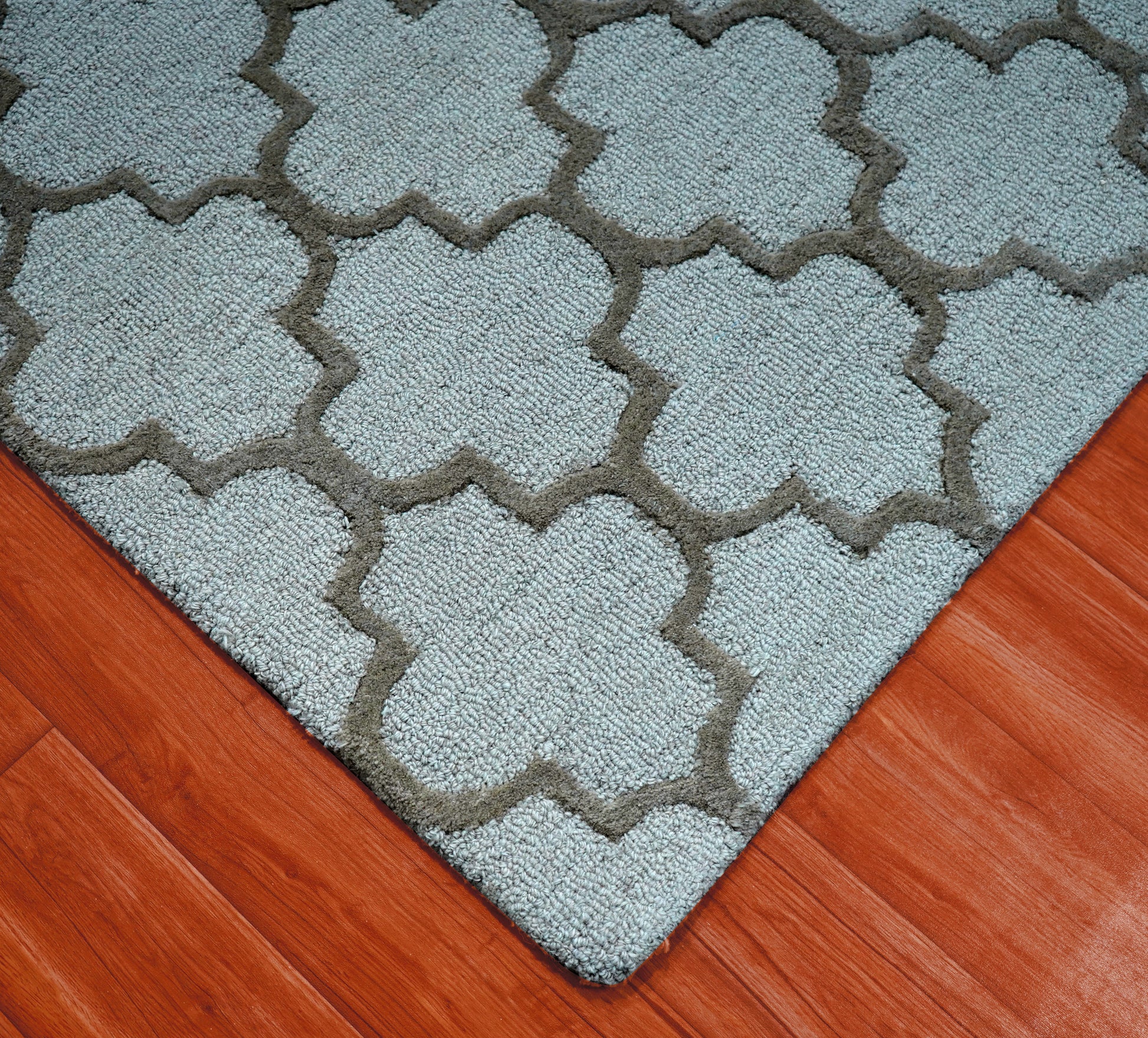 Grey Ivory Moroccan Quatrefoil Trellis Hand Tufted Wool Area Rug - Cut Pile Geometric Custom Sizes