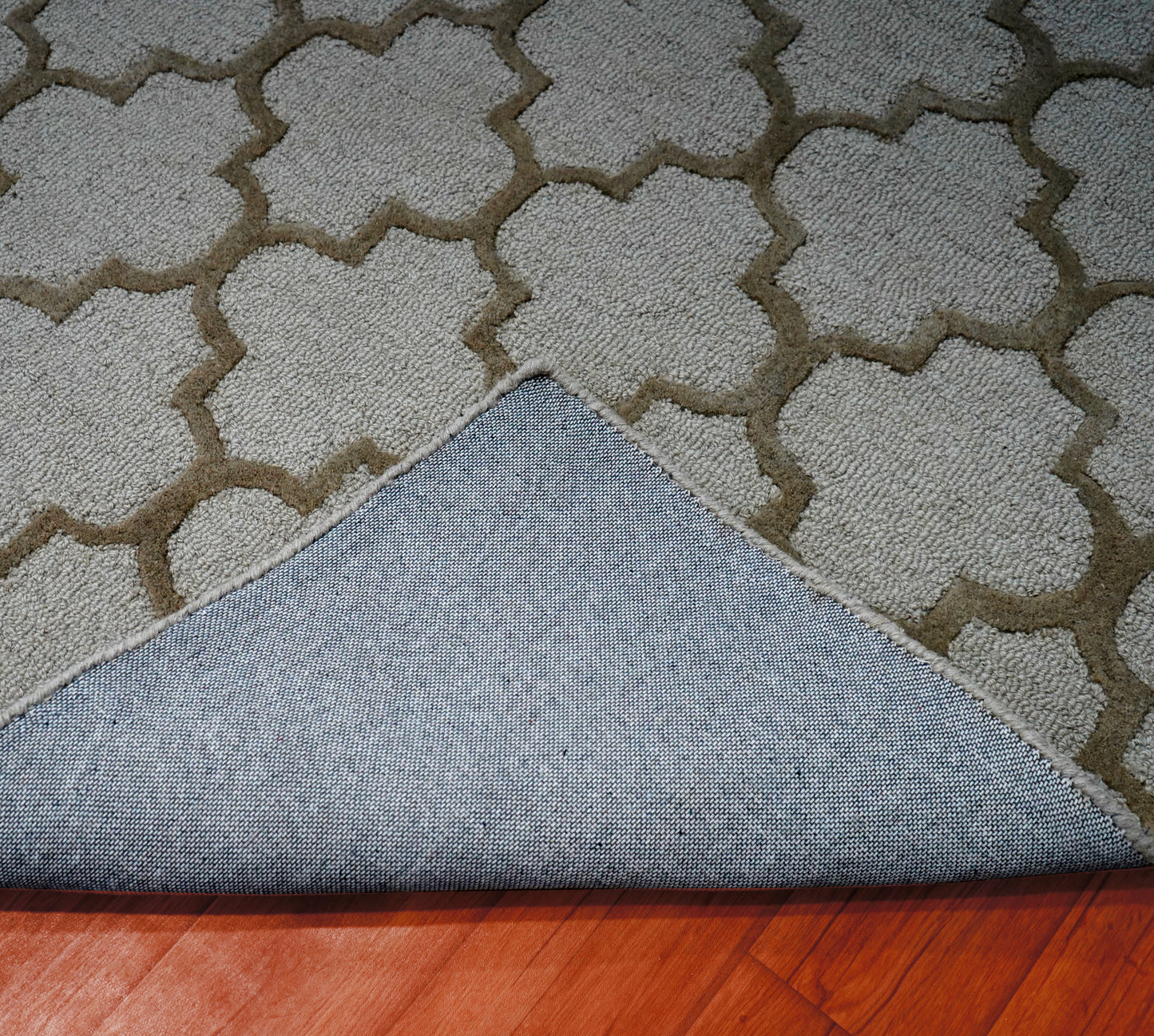 Grey Ivory Moroccan Quatrefoil Trellis Hand Tufted Wool Area Rug - Cut Pile Geometric Custom Sizes