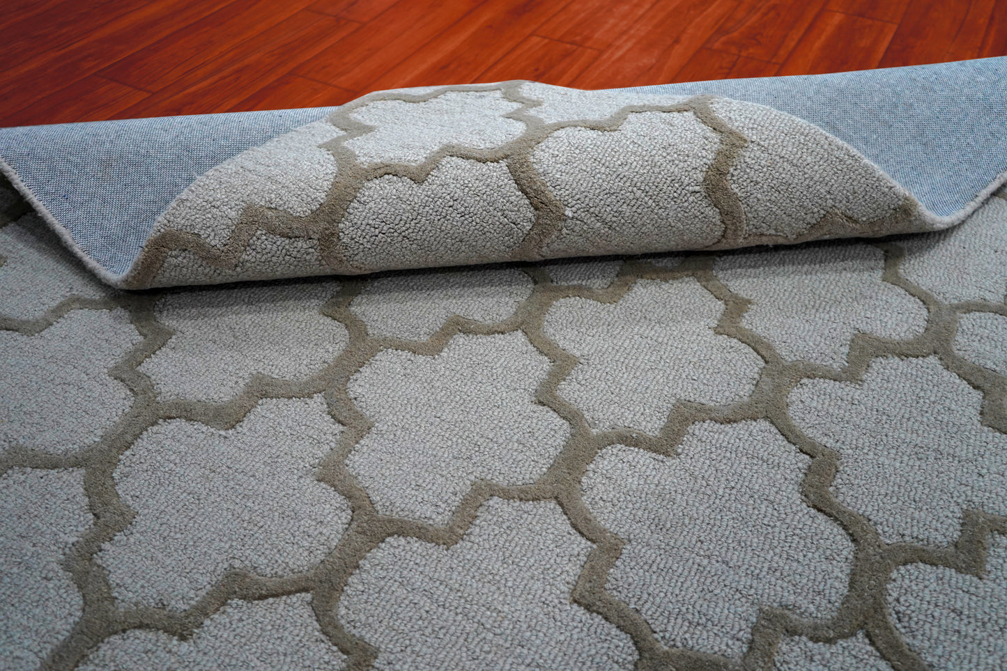 Grey Ivory Moroccan Quatrefoil Trellis Hand Tufted Wool Area Rug - Cut Pile Geometric Custom Sizes