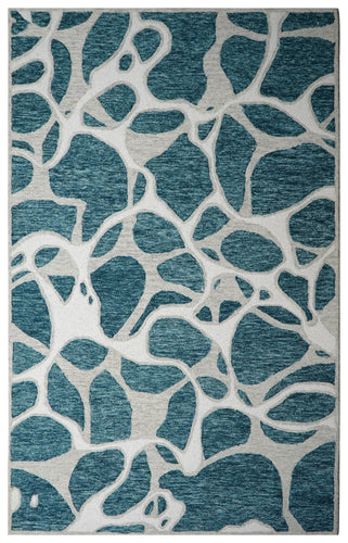 Teal Grey Abstract Organic Pebbles Hand Tufted Wool Area Rug - Cut Pile Contemporary Custom Sizes
