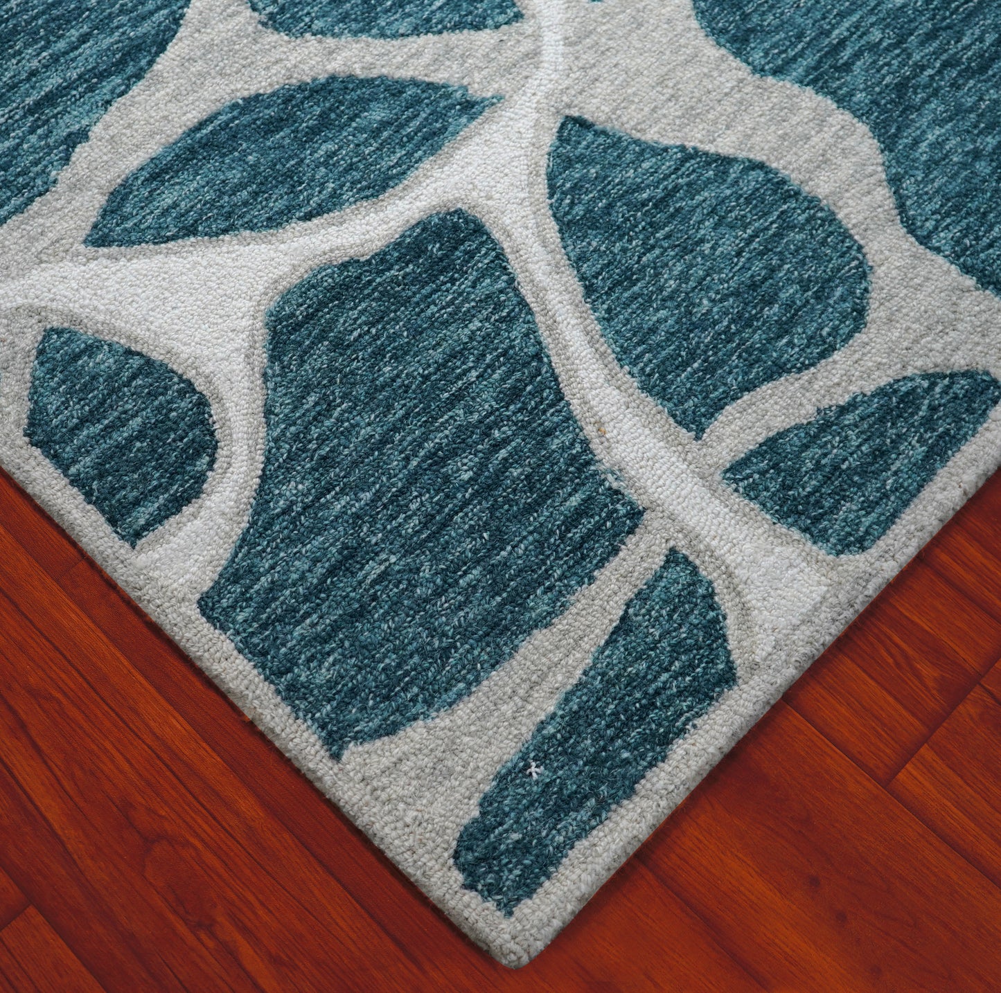 Teal Grey Abstract Organic Pebbles Hand Tufted Wool Area Rug - Cut Pile Contemporary Custom Sizes