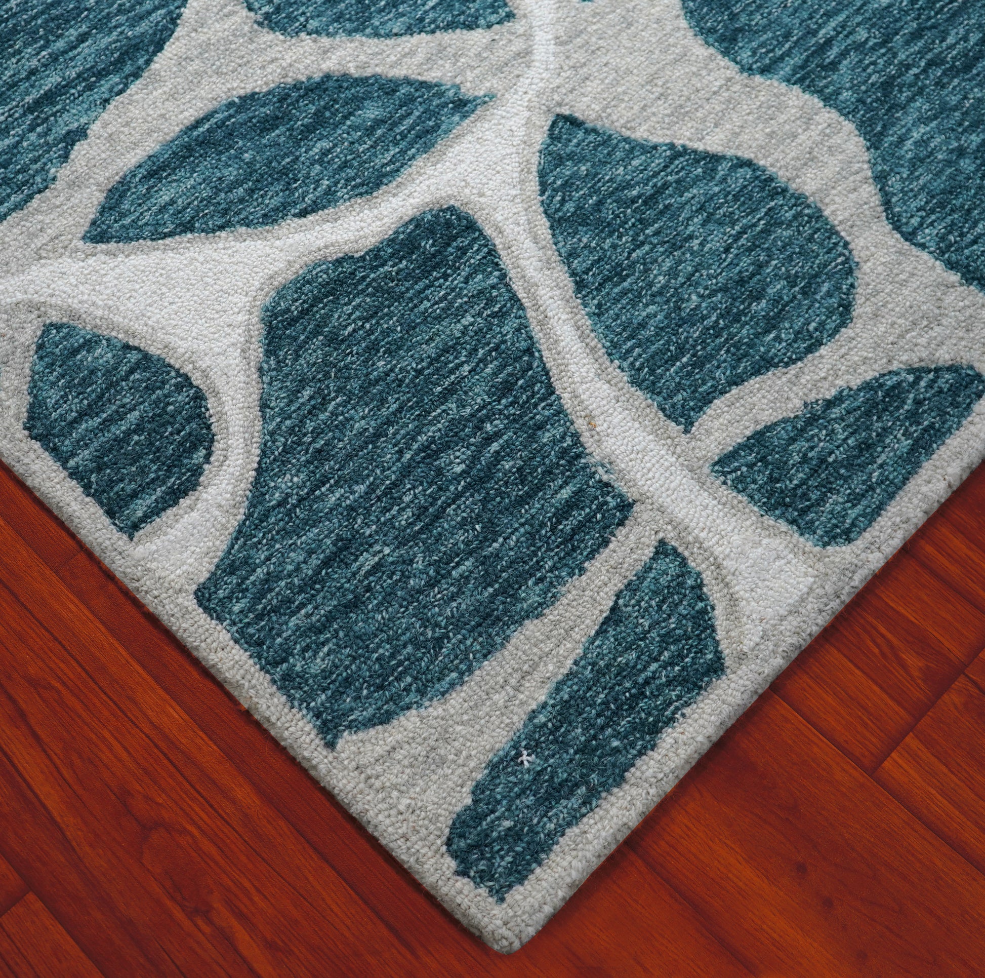 Teal Grey Abstract Organic Pebbles Hand Tufted Wool Area Rug - Cut Pile Contemporary Custom Sizes