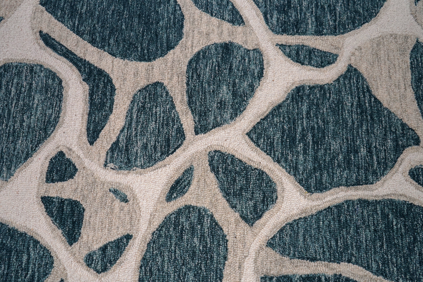 Teal Grey Abstract Organic Pebbles Hand Tufted Wool Area Rug - Cut Pile Contemporary Custom Sizes