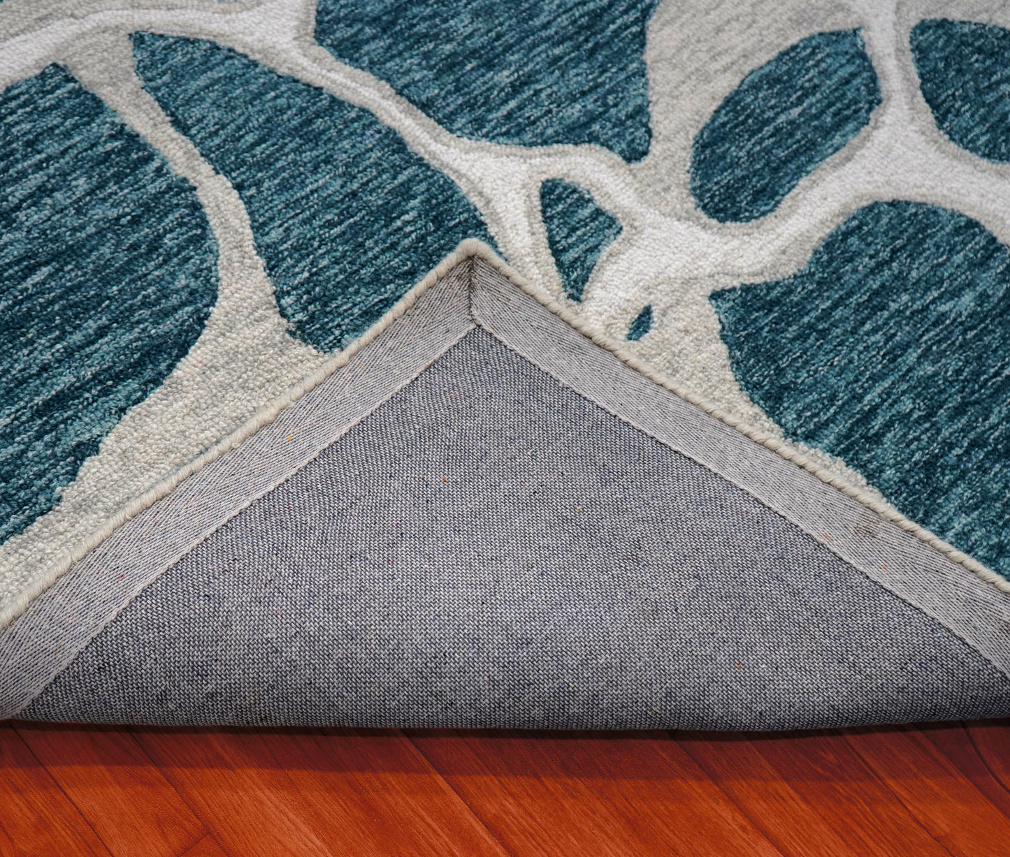 Teal Grey Abstract Organic Pebbles Hand Tufted Wool Area Rug - Cut Pile Contemporary Custom Sizes