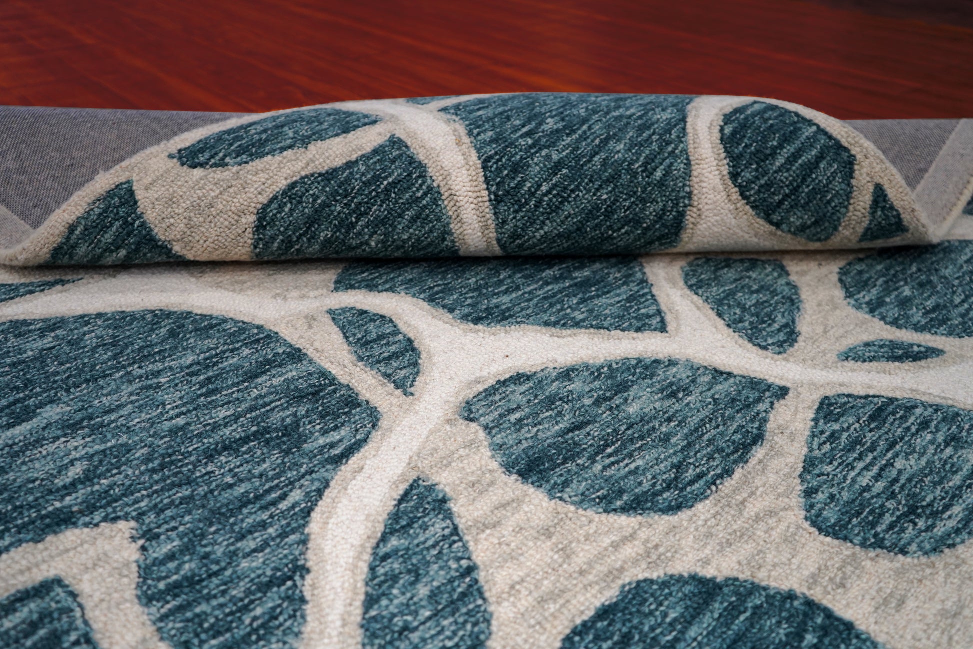 Teal Grey Abstract Organic Pebbles Hand Tufted Wool Area Rug - Cut Pile Contemporary Custom Sizes