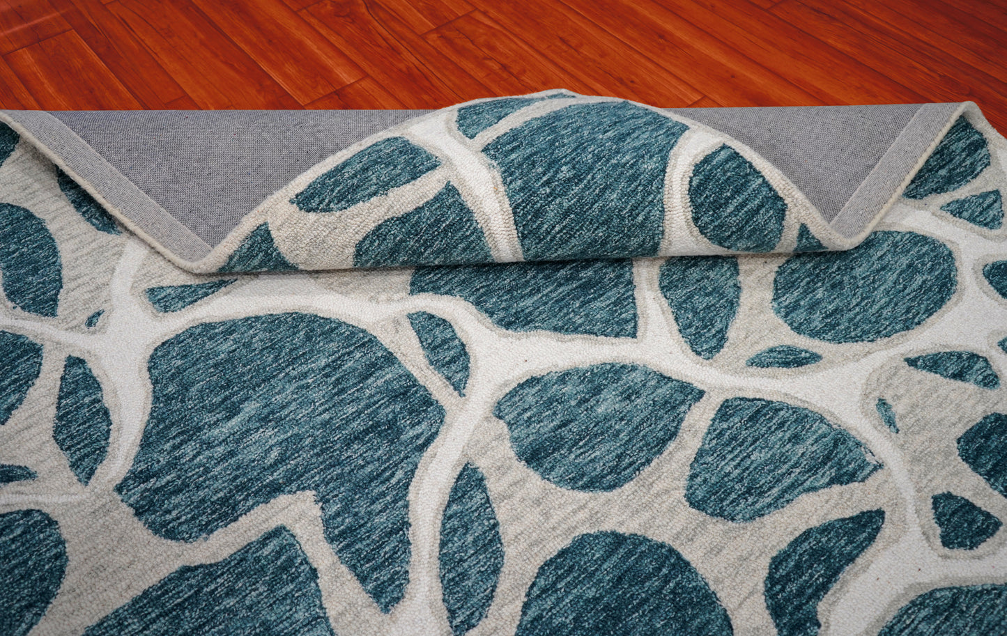 Teal Grey Abstract Organic Pebbles Hand Tufted Wool Area Rug - Cut Pile Contemporary Custom Sizes