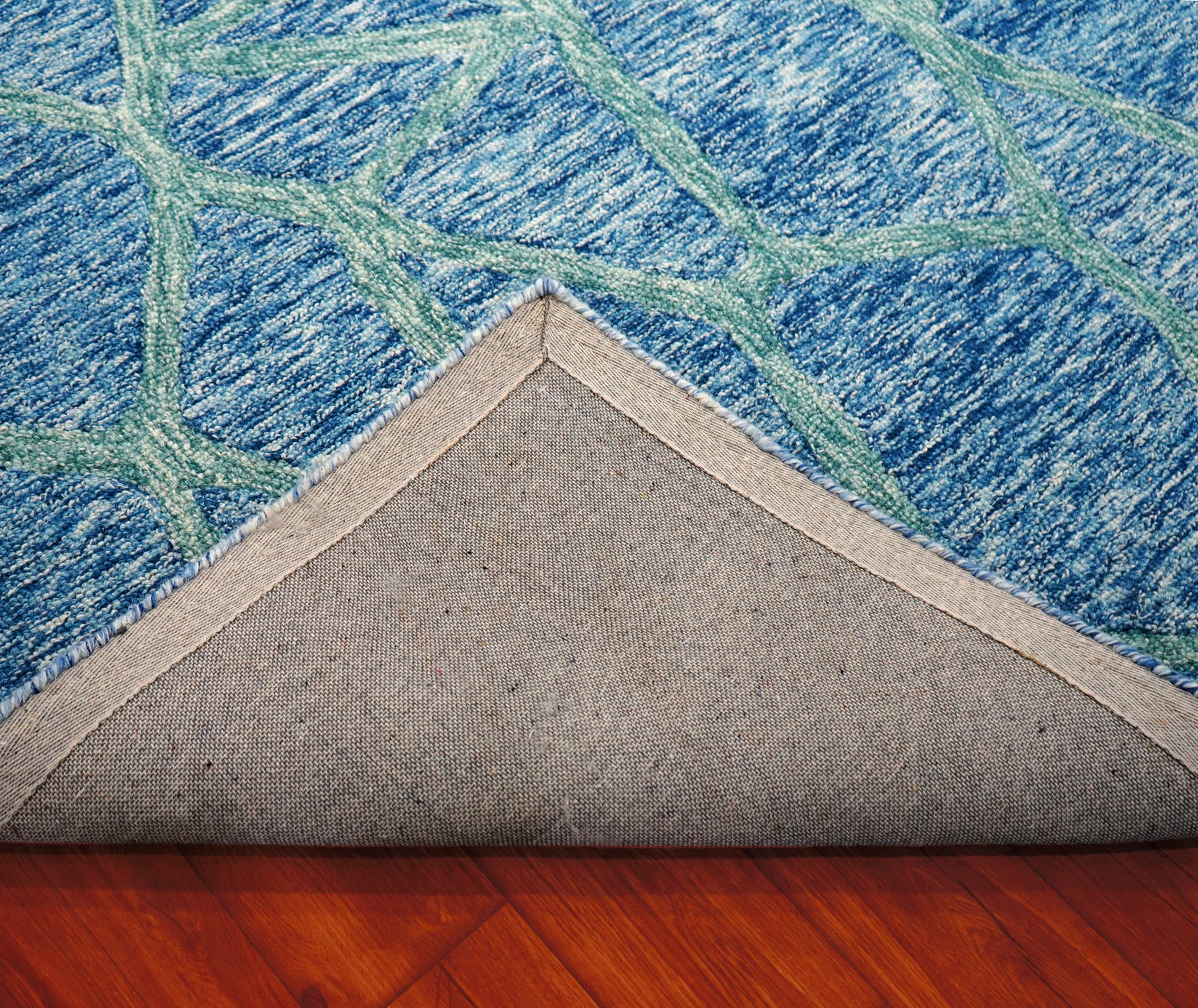 Blue Teal Abstract Geometric Lines Hand Tufted Wool Area Rug - Cut Pile Contemporary Custom Sizes