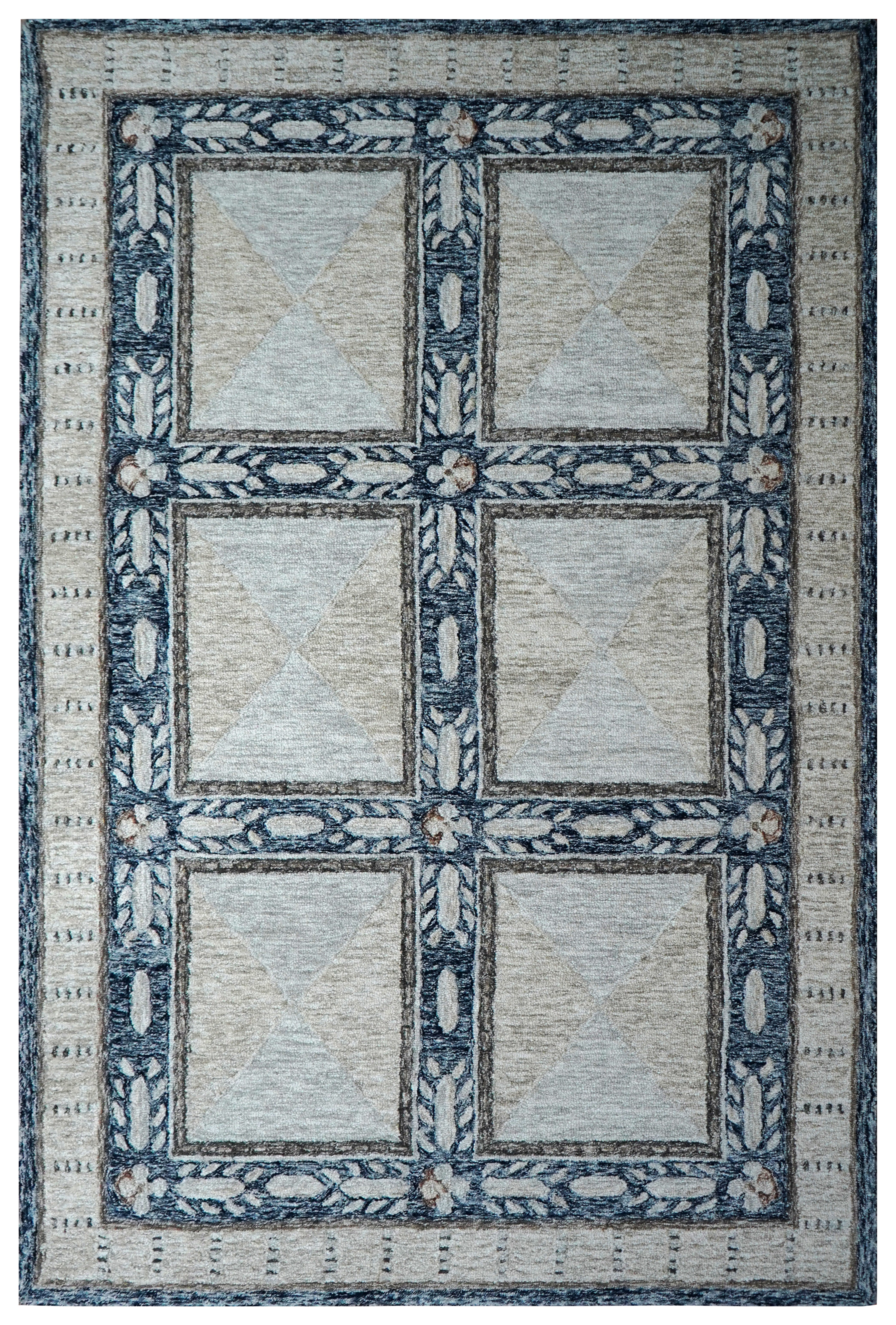 Grey Ivory Floral Panel Grid Hand Tufted Wool Area Rug – Tufts Knots