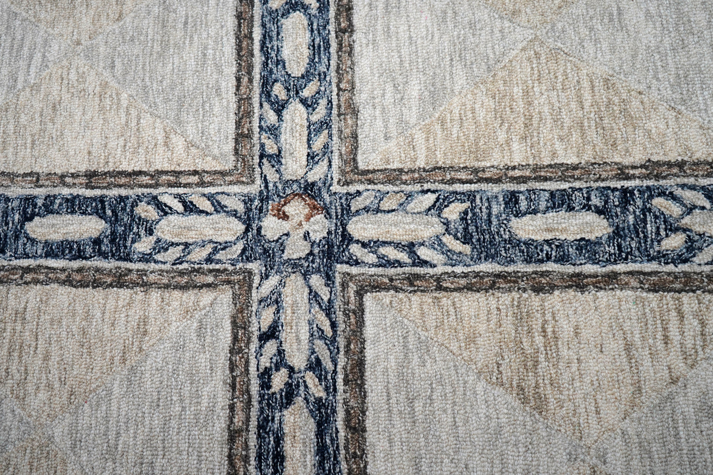 Grey Ivory Floral Panel Grid Hand Tufted Wool Area Rug - Cut Pile Traditional Custom Sizes