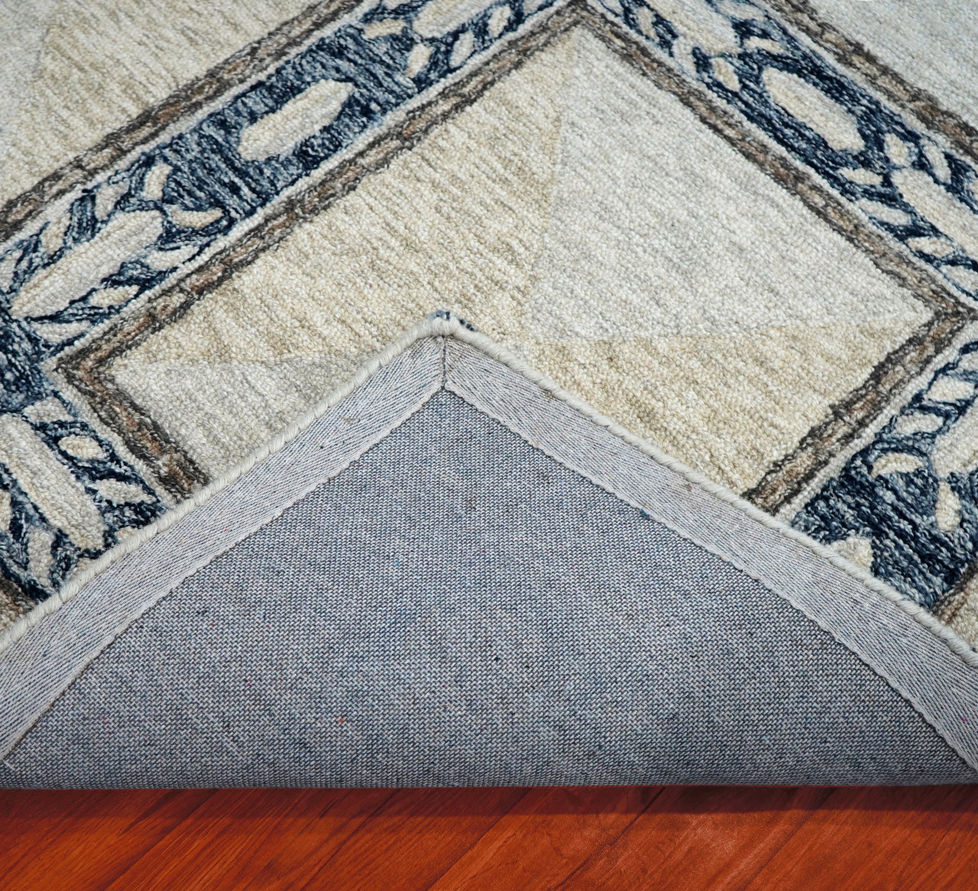 Grey Ivory Floral Panel Grid Hand Tufted Wool Area Rug - Cut Pile Traditional Custom Sizes