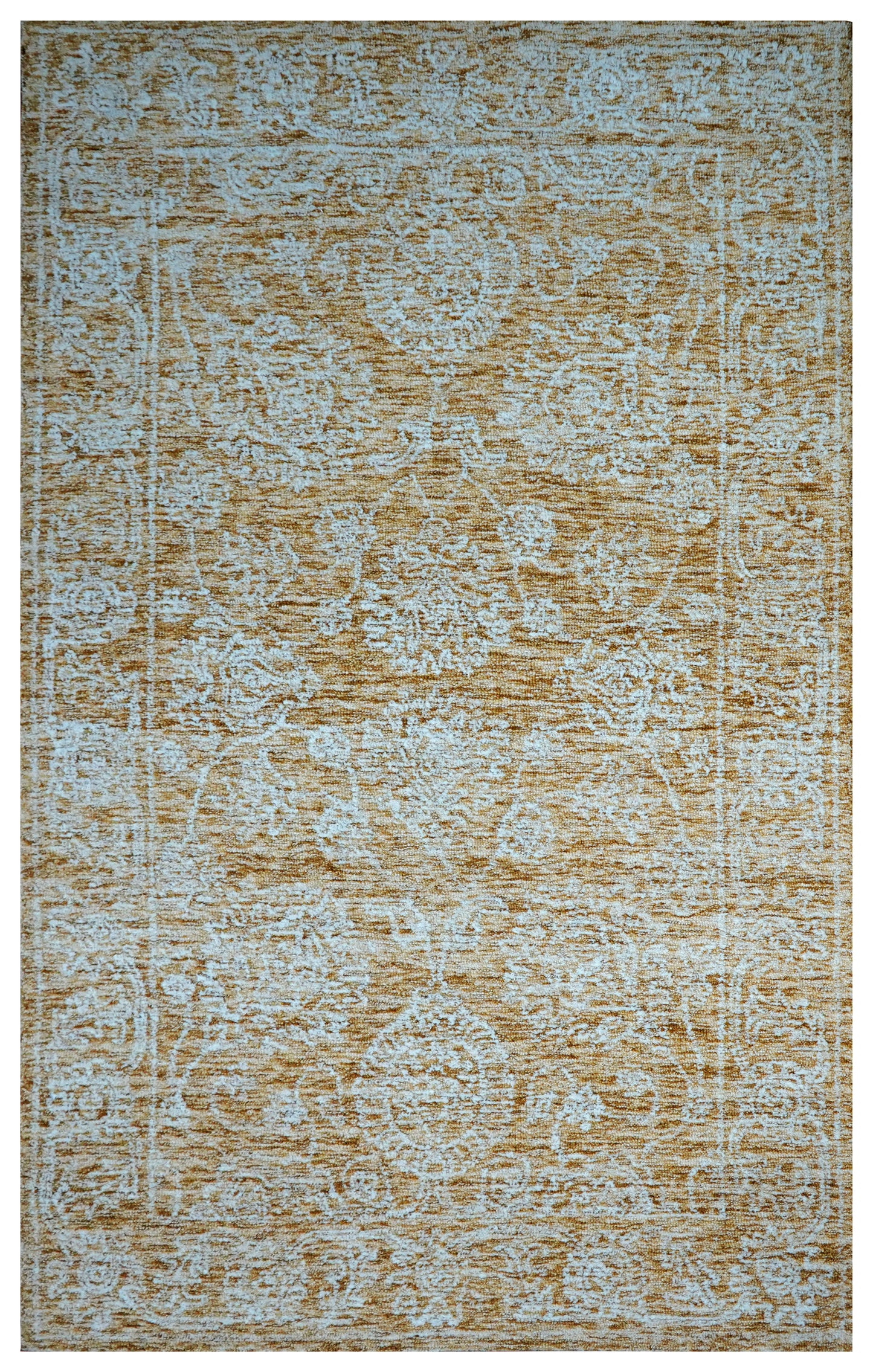 Blue Green Gold Abstract Textured Hand Tufted Wool Area Rug - Cut Pile Contemporary Custom Sizes