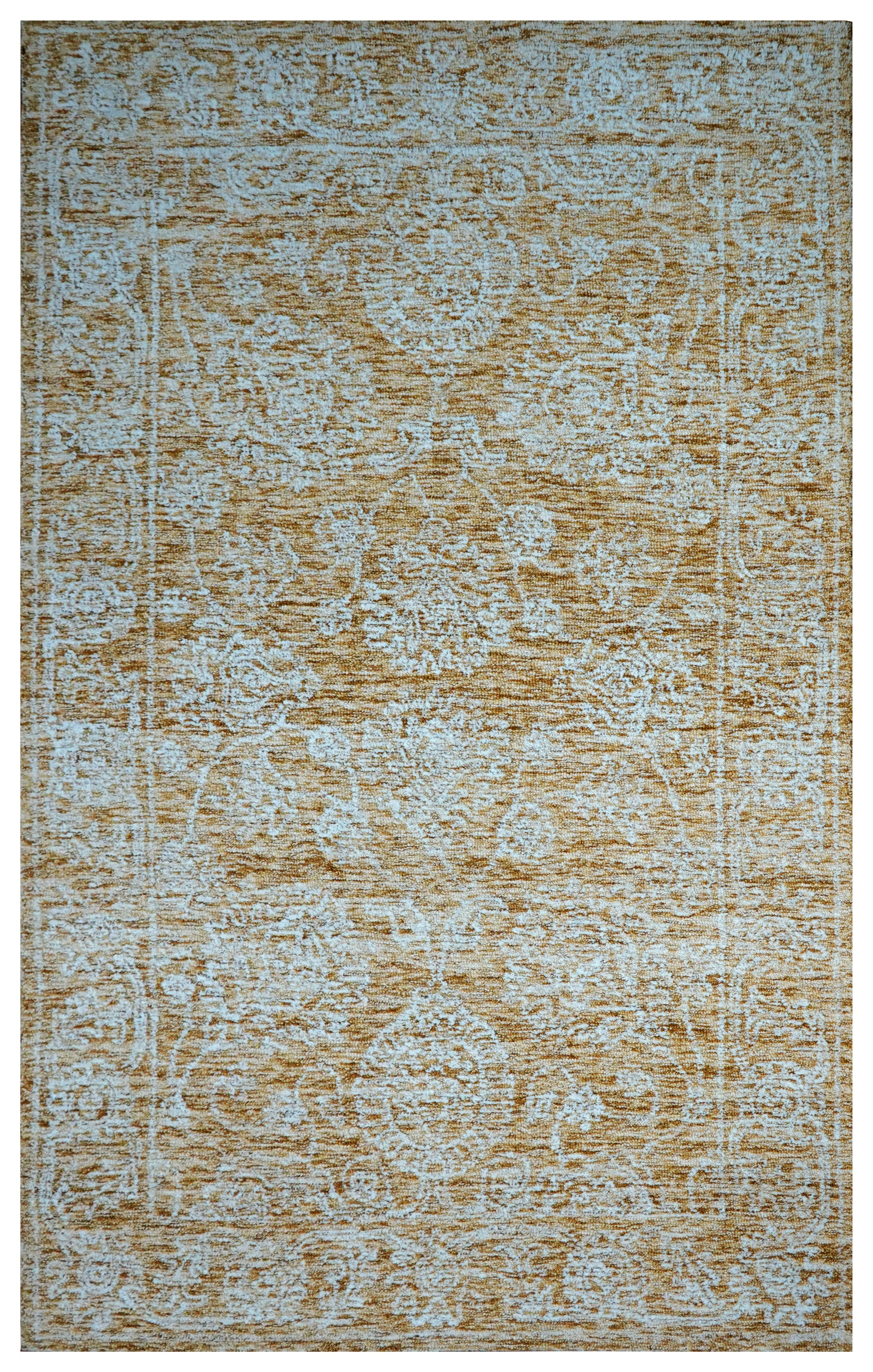 Blue Green Gold Abstract Textured Hand Tufted Wool Area Rug - Cut Pile Contemporary Custom Sizes