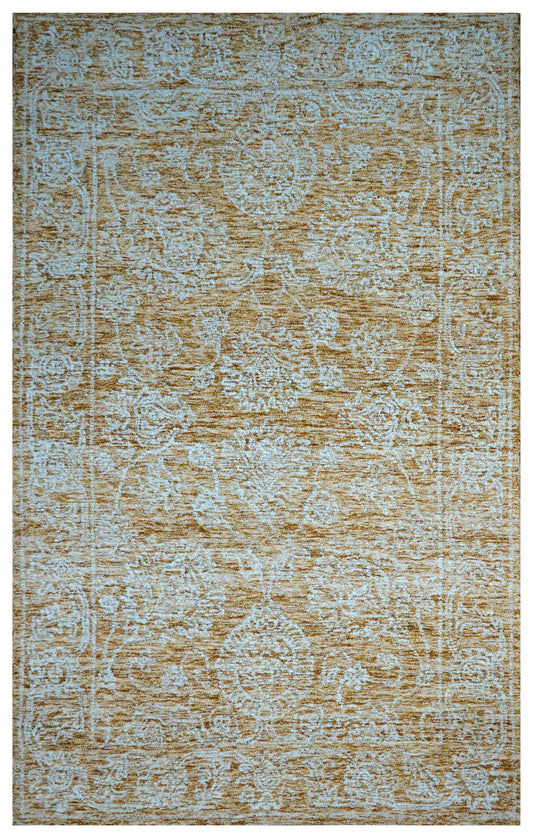 Blue Green Gold Abstract Textured Hand Tufted Wool Area Rug - Cut Pile Contemporary Custom Sizes