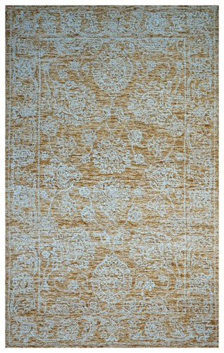 Blue Green Gold Abstract Textured Hand Tufted Wool Area Rug - Cut Pile Contemporary Custom Sizes