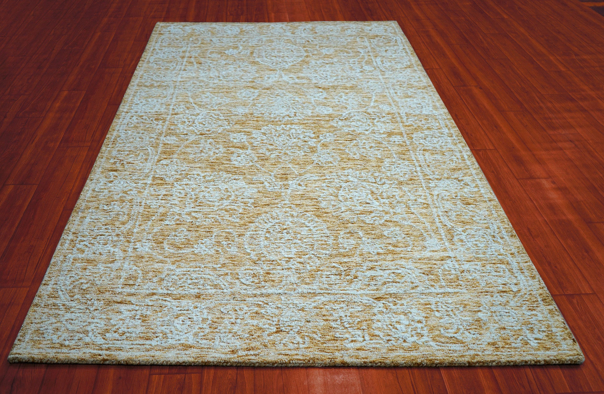 Blue Green Gold Abstract Textured Hand Tufted Wool Area Rug - Cut Pile Contemporary Custom Sizes