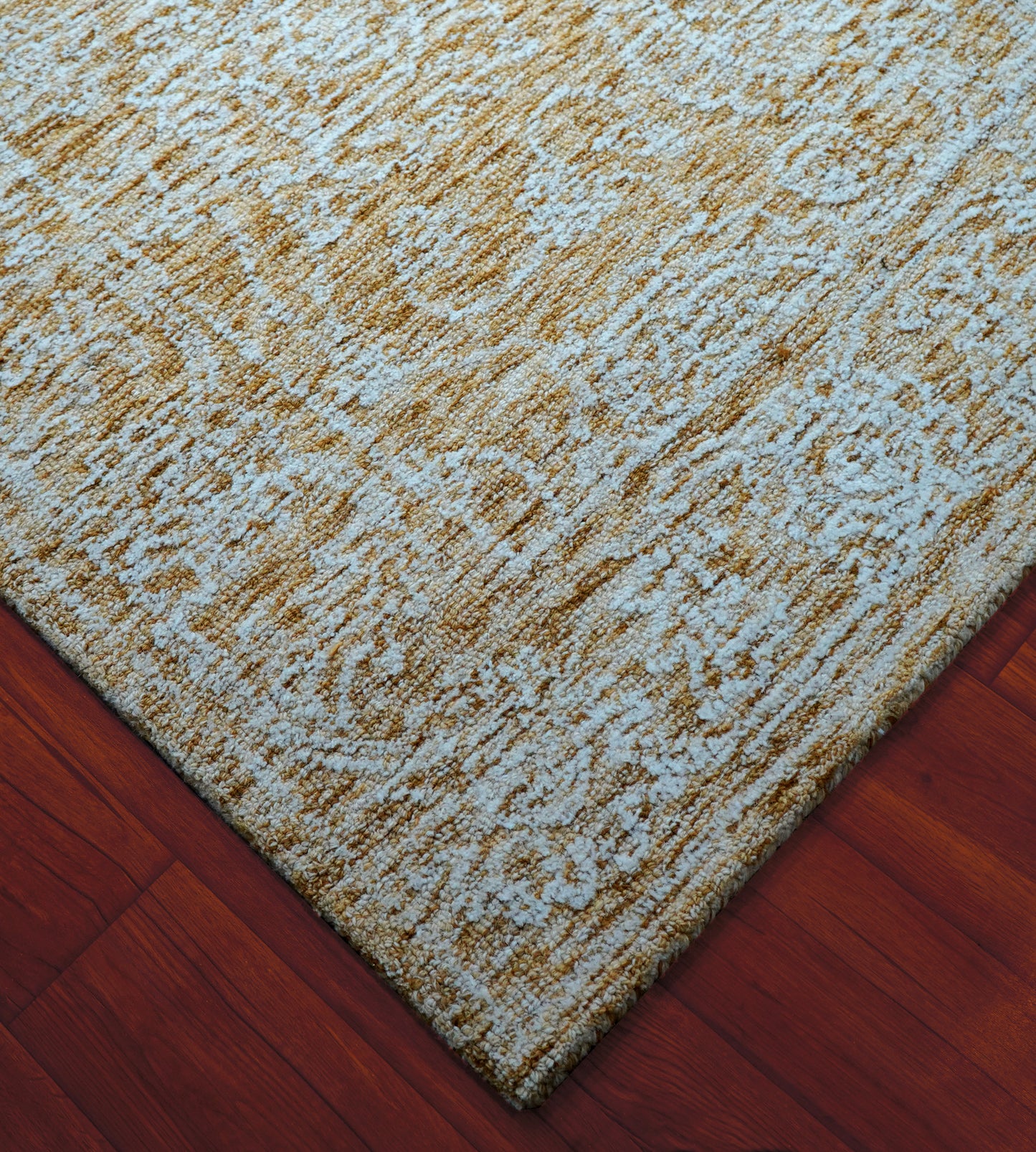 Blue Green Gold Abstract Textured Hand Tufted Wool Area Rug - Cut Pile Contemporary Custom Sizes