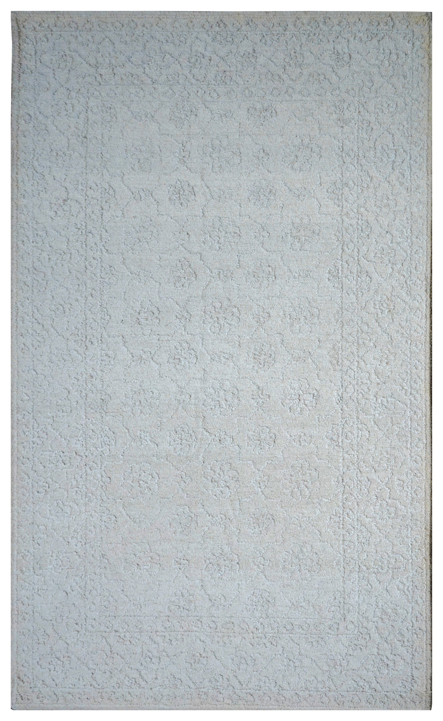 Ivory Textured Floral Hand Tufted Wool Area Rug - Cut Pile Elegant Custom Sizes