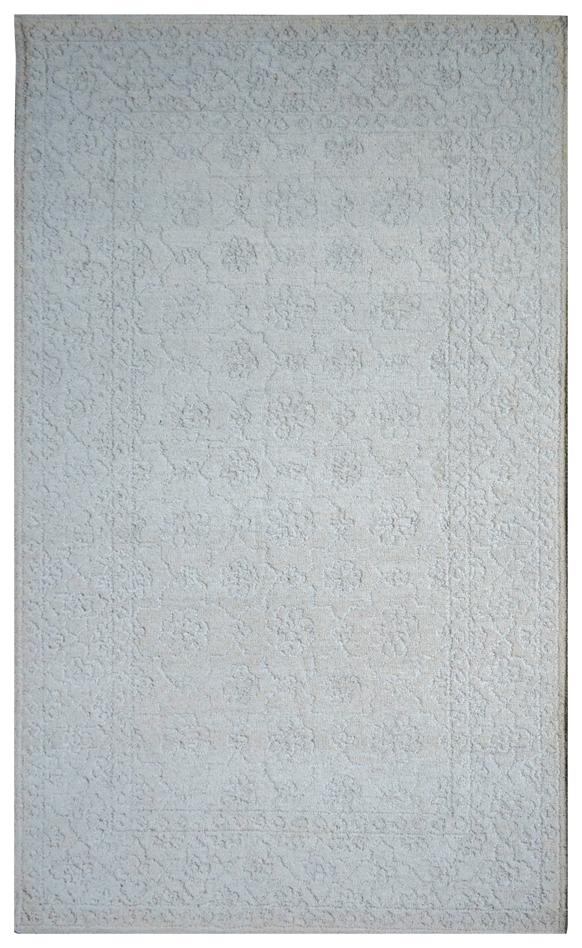 Ivory Textured Floral Hand Tufted Wool Area Rug - Cut Pile Elegant Custom Sizes