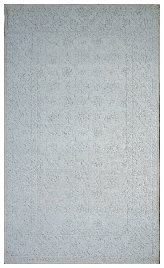 Ivory Textured Floral Hand Tufted Wool Area Rug - Cut Pile Elegant Custom Sizes