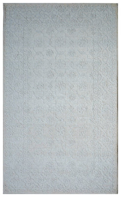 Ivory Textured Floral Hand Tufted Wool Area Rug - Cut Pile Elegant Custom Sizes