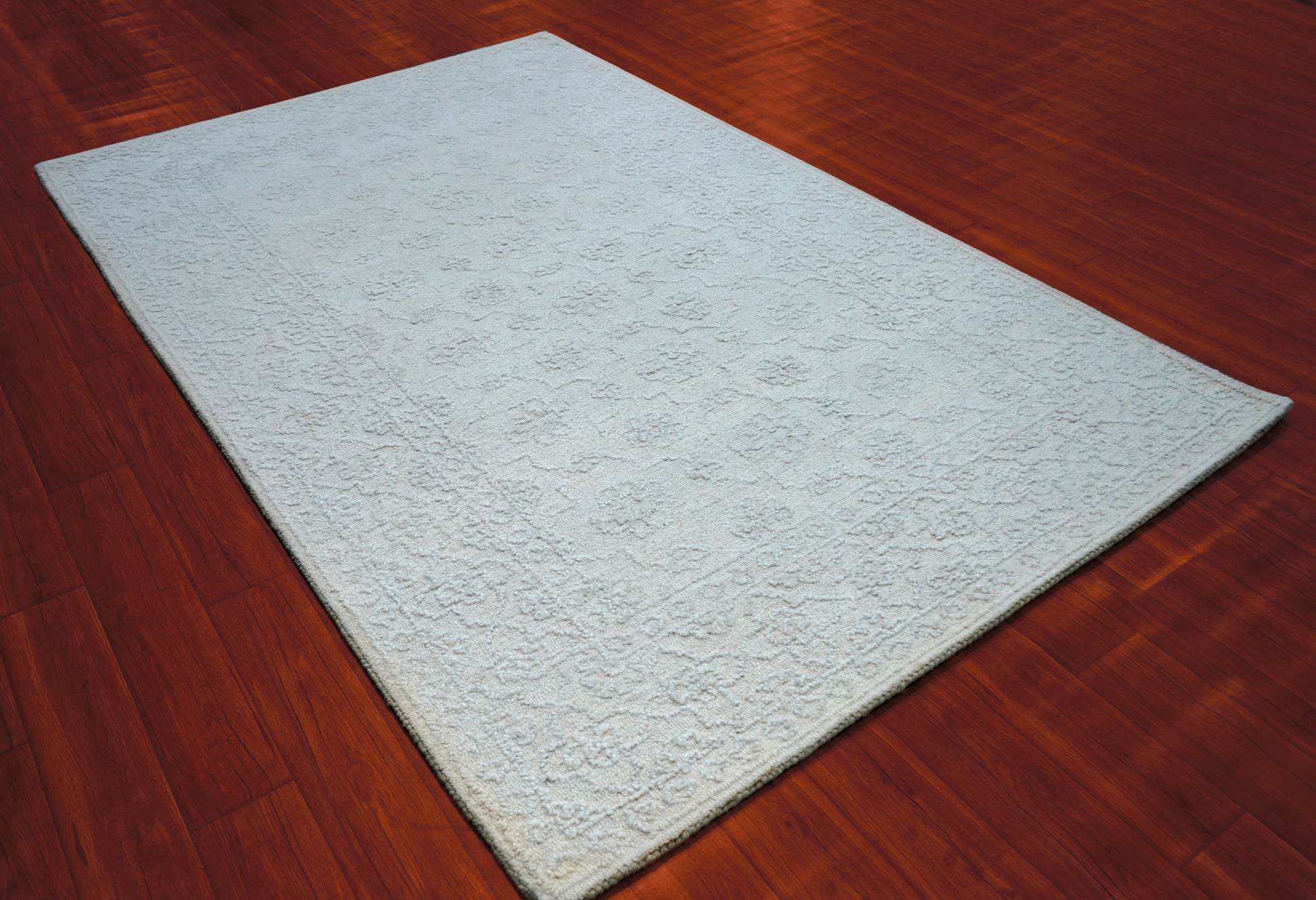 Ivory Textured Floral Hand Tufted Wool Area Rug - Cut Pile Elegant Custom Sizes