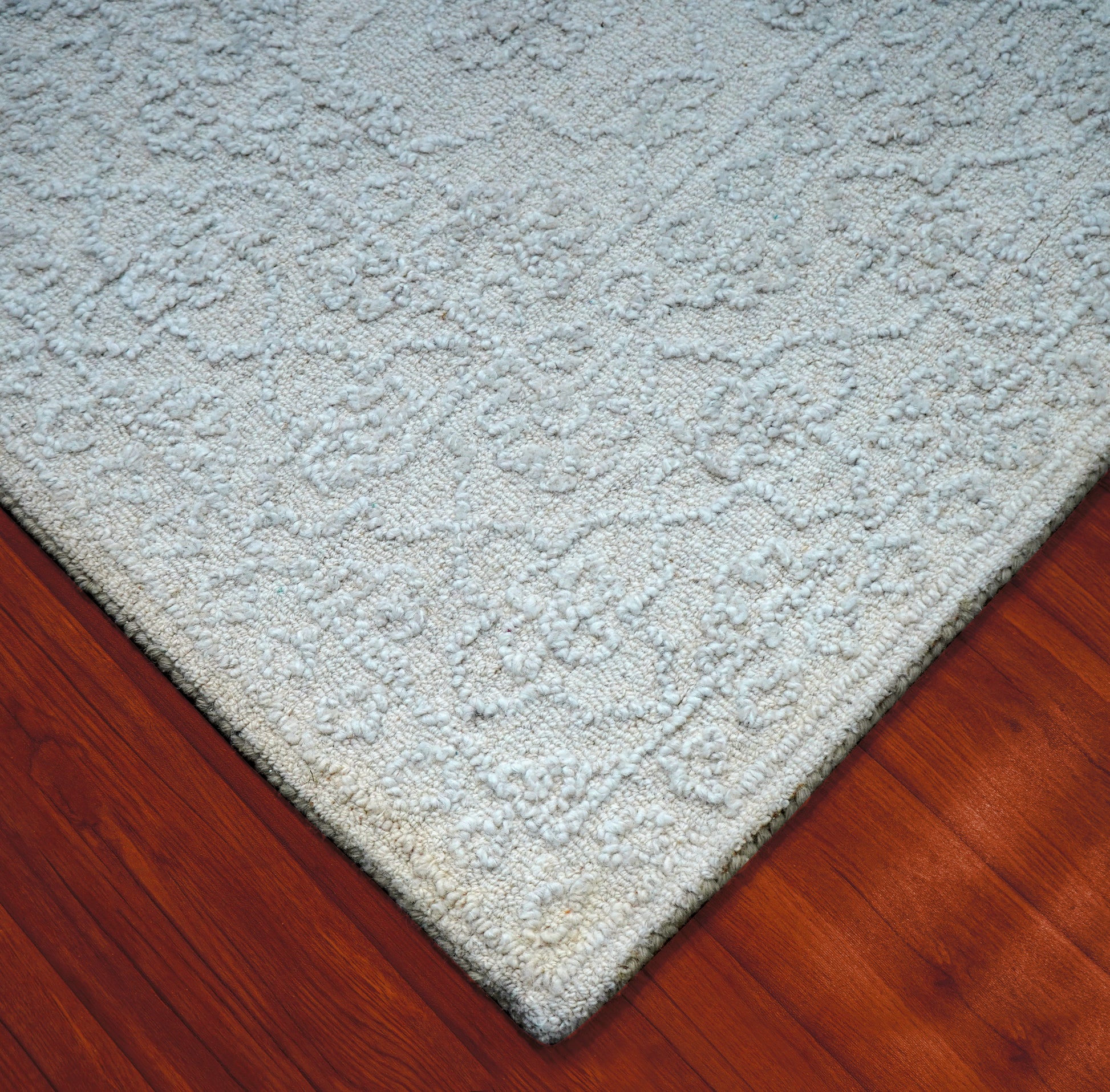 Ivory Textured Floral Hand Tufted Wool Area Rug - Cut Pile Elegant Custom Sizes