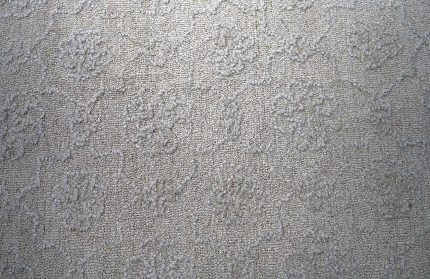 Ivory Textured Floral Hand Tufted Wool Area Rug - Cut Pile Elegant Custom Sizes