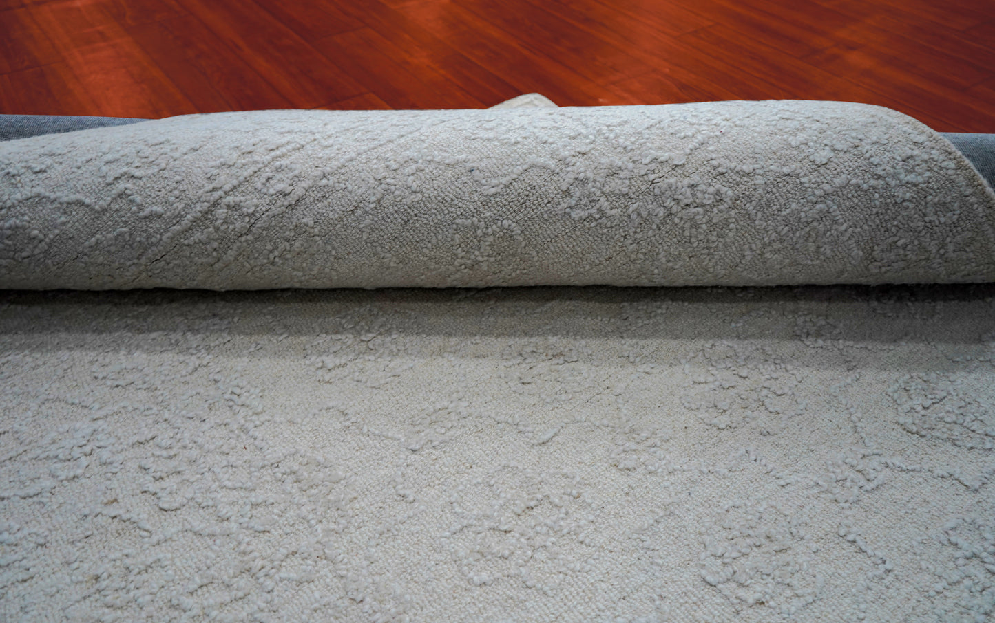 Ivory Textured Floral Hand Tufted Wool Area Rug - Cut Pile Elegant Custom Sizes