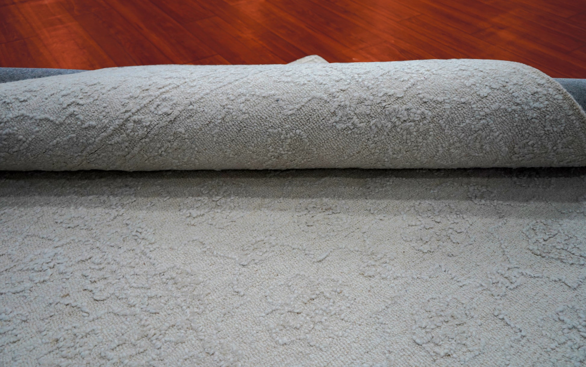 Ivory Textured Floral Hand Tufted Wool Area Rug - Cut Pile Elegant Custom Sizes