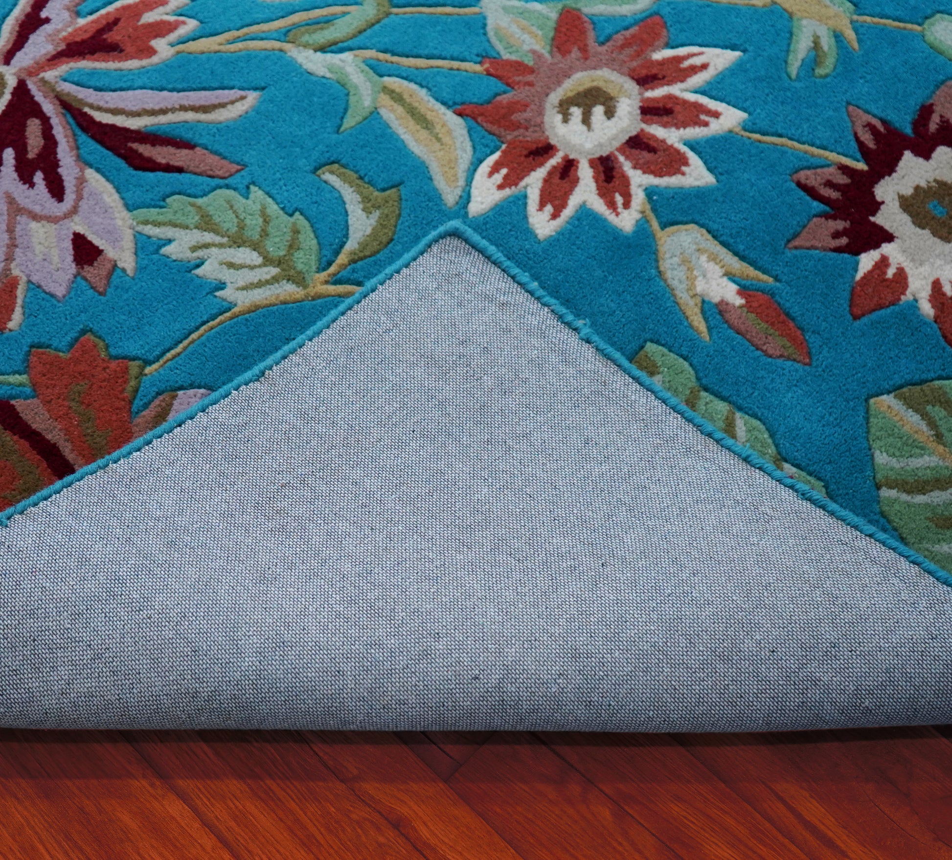 Turquoise Tropical Floral Hand Tufted Wool Area Rug - Brown Green Cut Pile Botanical Custom Sizes