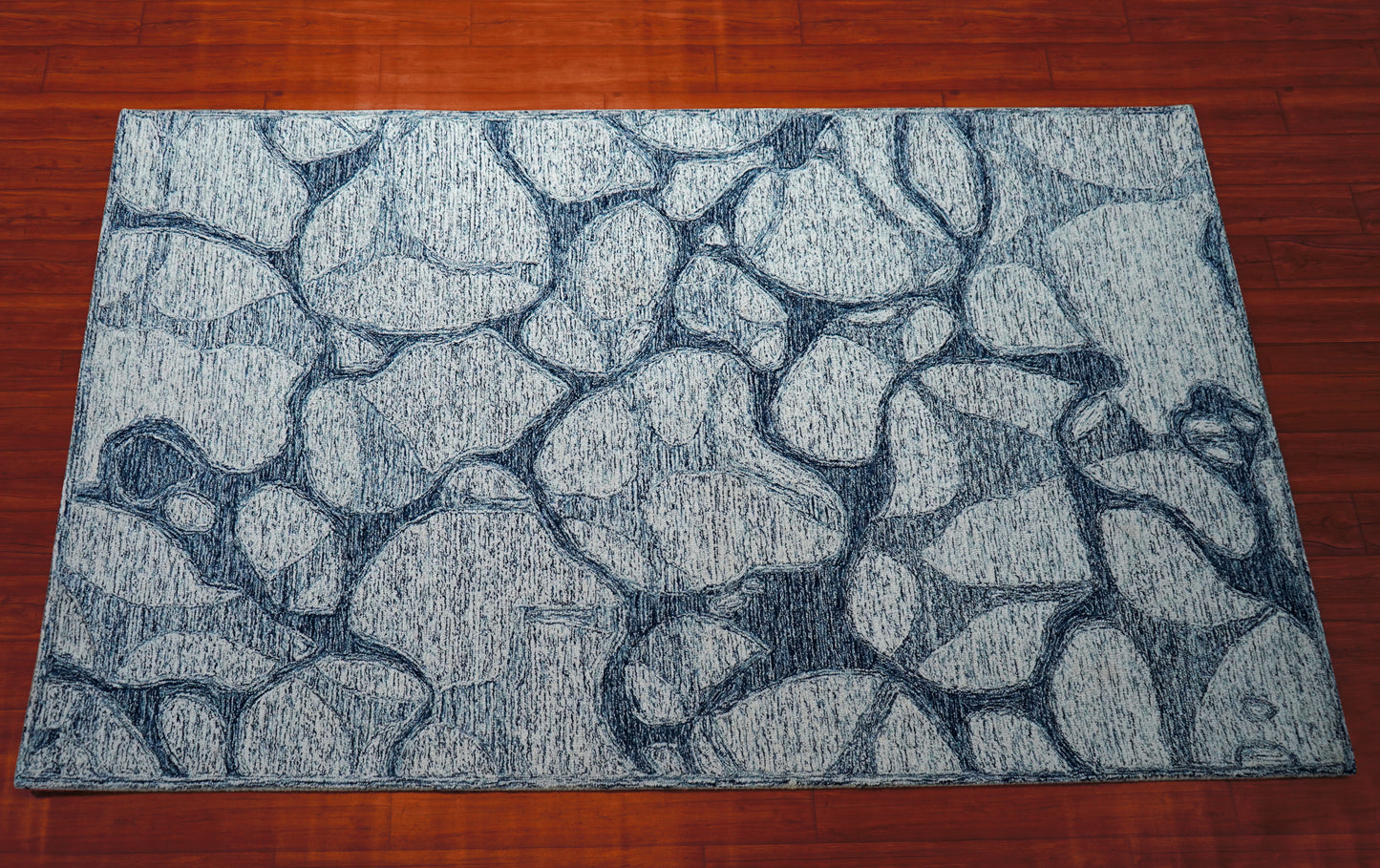 Grey Navy Abstract Stone Pebbles Hand Tufted Wool Area Rug - Cut Pile Contemporary Custom Sizes