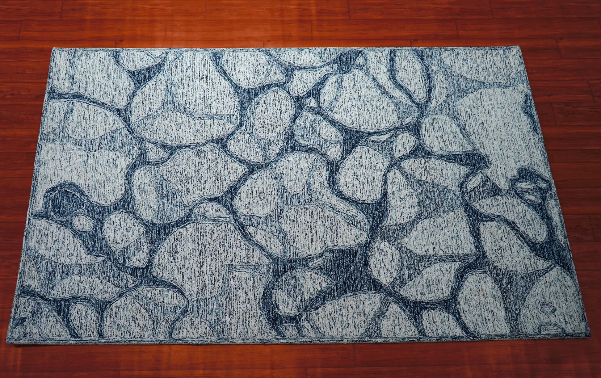 Grey Navy Abstract Stone Pebbles Hand Tufted Wool Area Rug - Cut Pile Contemporary Custom Sizes