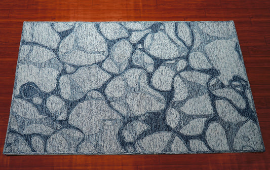 Grey Navy Abstract Stone Pebbles Hand Tufted Wool Area Rug - Cut Pile Contemporary Custom Sizes