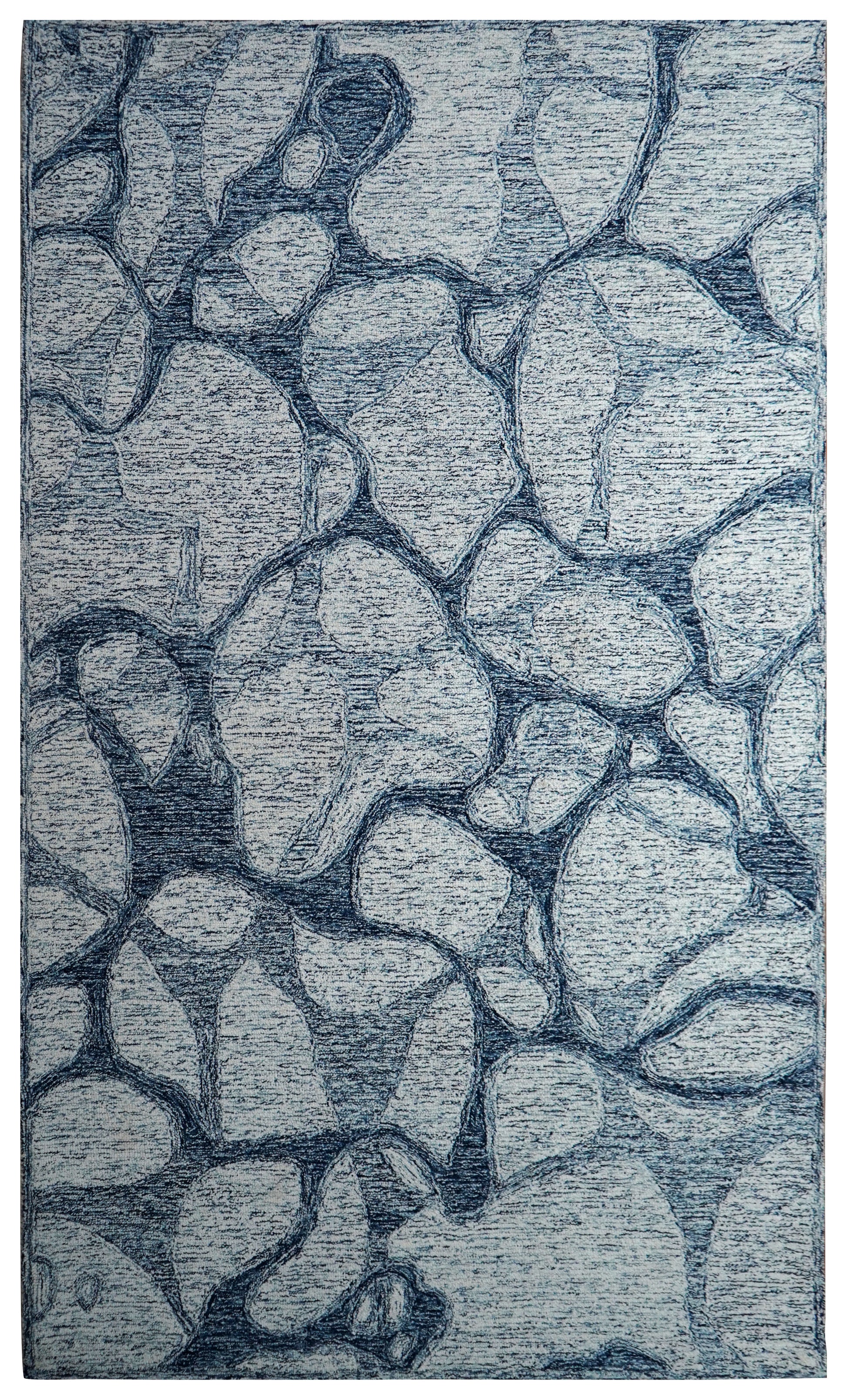 Grey Navy Abstract Stone Pebbles Hand Tufted Wool Area Rug - Cut Pile Contemporary Custom Sizes
