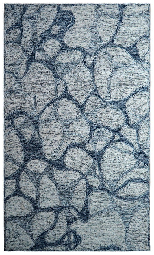 Grey Navy Abstract Stone Pebbles Hand Tufted Wool Area Rug - Cut Pile Contemporary Custom Sizes