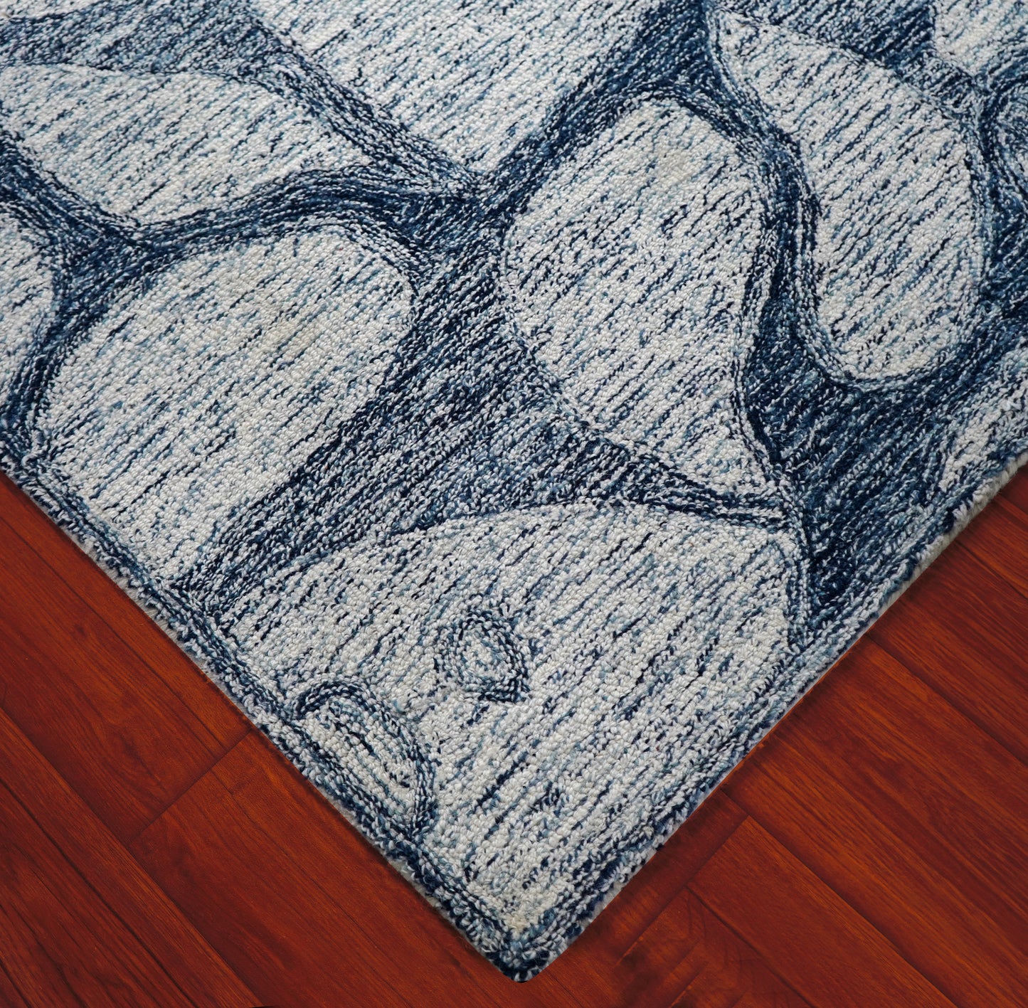 Grey Navy Abstract Stone Pebbles Hand Tufted Wool Area Rug - Cut Pile Contemporary Custom Sizes