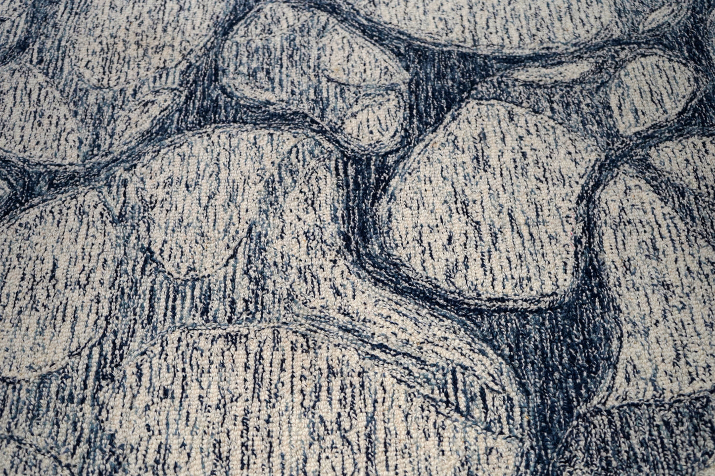 Grey Navy Abstract Stone Pebbles Hand Tufted Wool Area Rug - Cut Pile Contemporary Custom Sizes