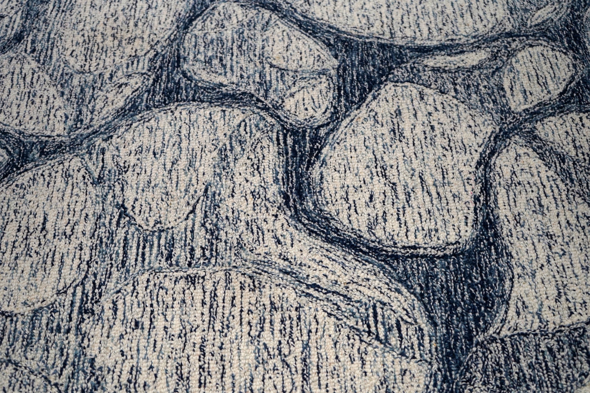 Grey Navy Abstract Stone Pebbles Hand Tufted Wool Area Rug - Cut Pile Contemporary Custom Sizes