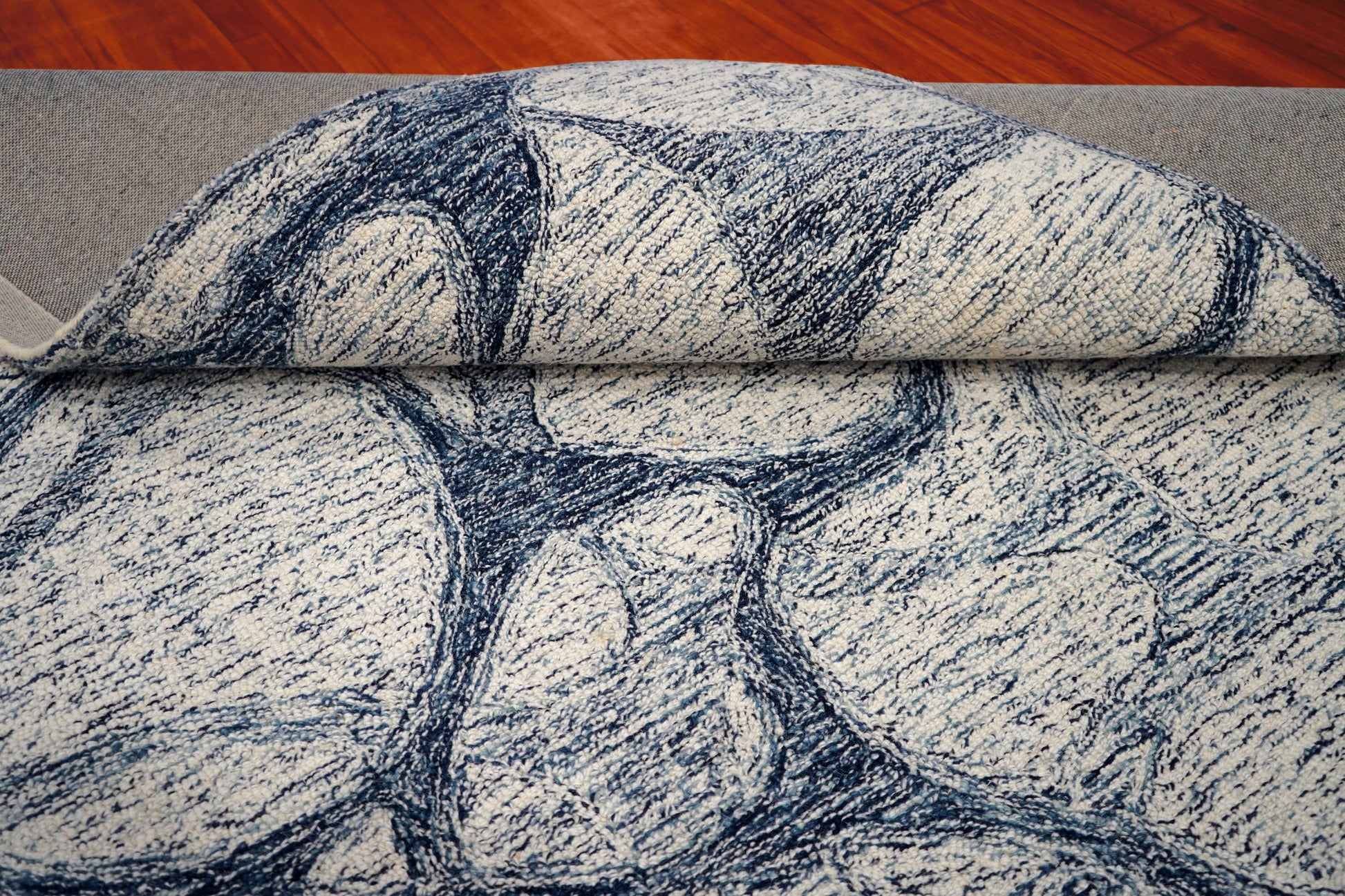 Grey Navy Abstract Stone Pebbles Hand Tufted Wool Area Rug - Cut Pile Contemporary Custom Sizes