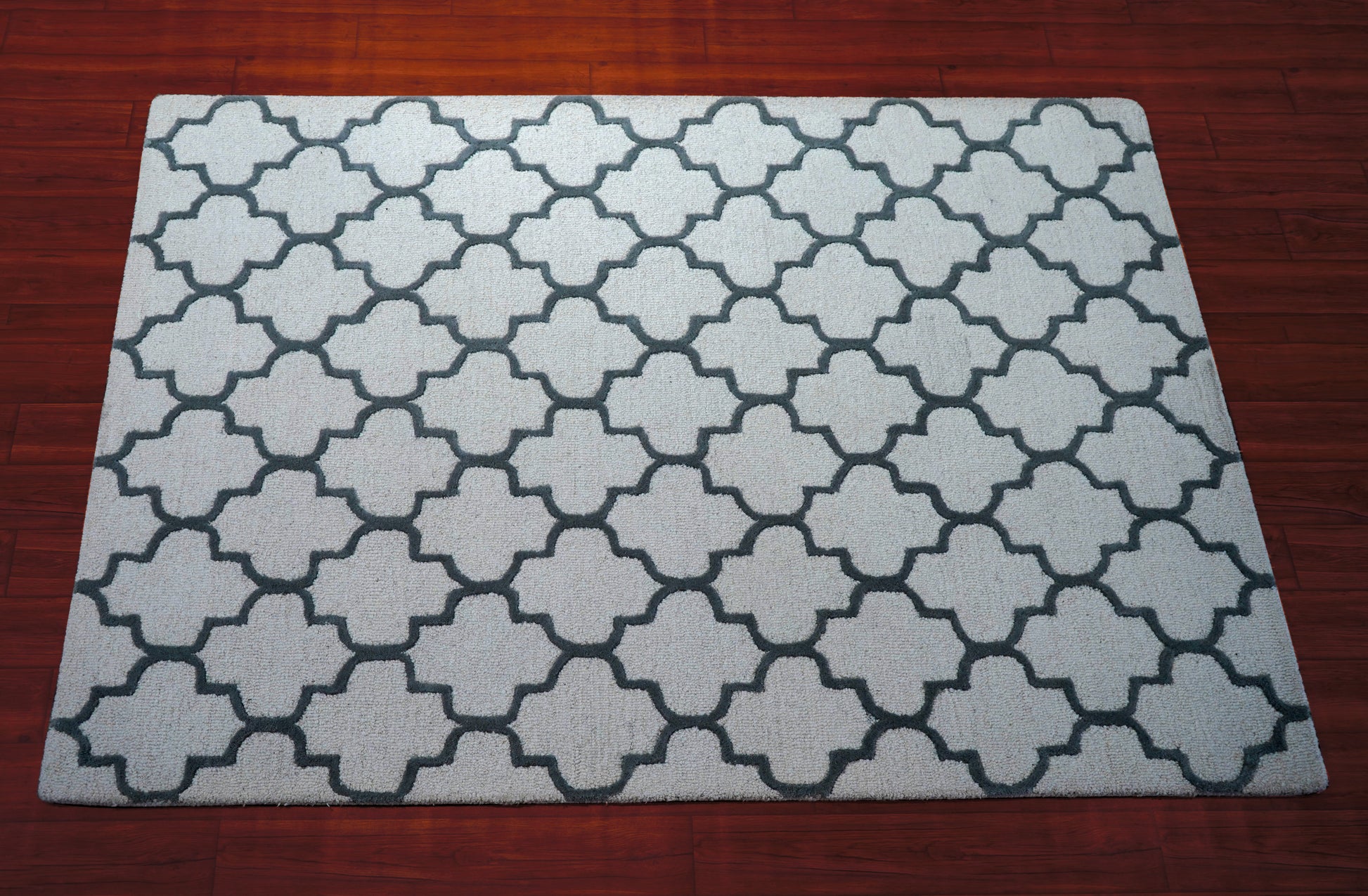 Grey Navy Moroccan Quatrefoil Hand Tufted Wool Area Rug - Cut Pile Geometric Custom Sizes