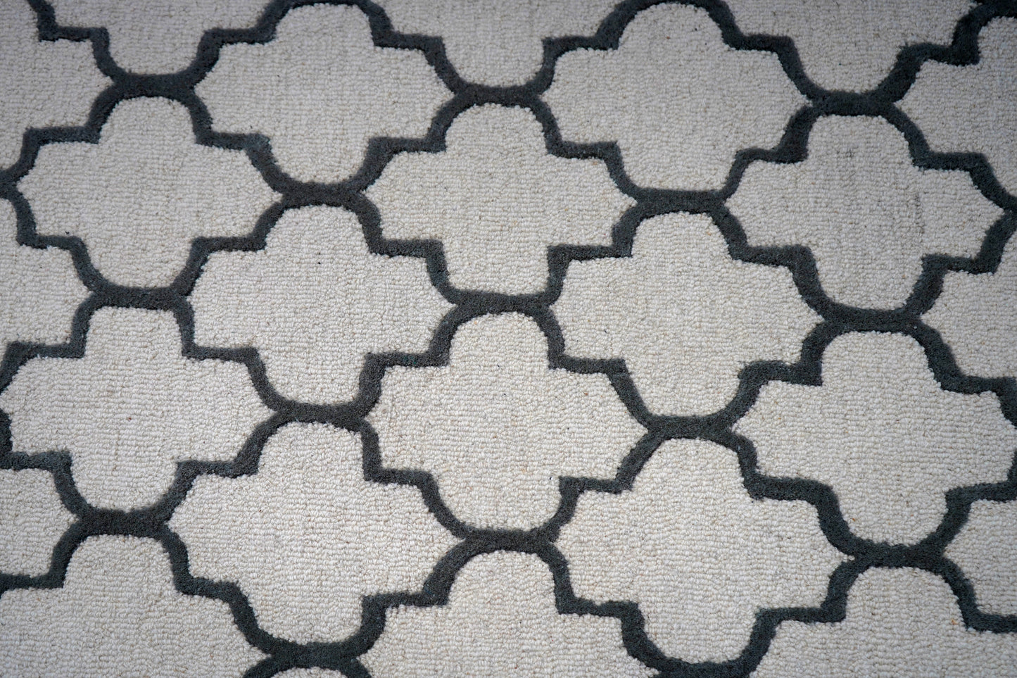 Grey Navy Moroccan Quatrefoil Hand Tufted Wool Area Rug - Cut Pile Geometric Custom Sizes