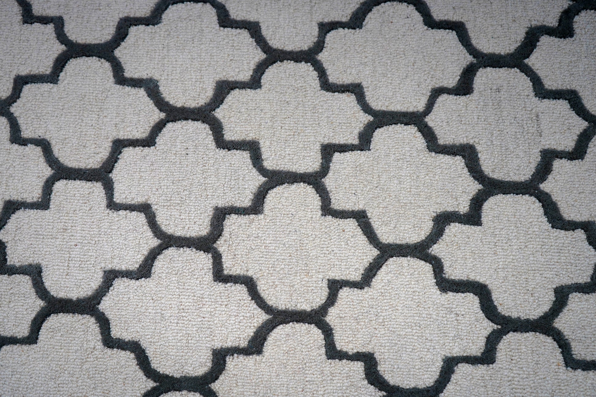 Grey Navy Moroccan Quatrefoil Hand Tufted Wool Area Rug - Cut Pile Geometric Custom Sizes