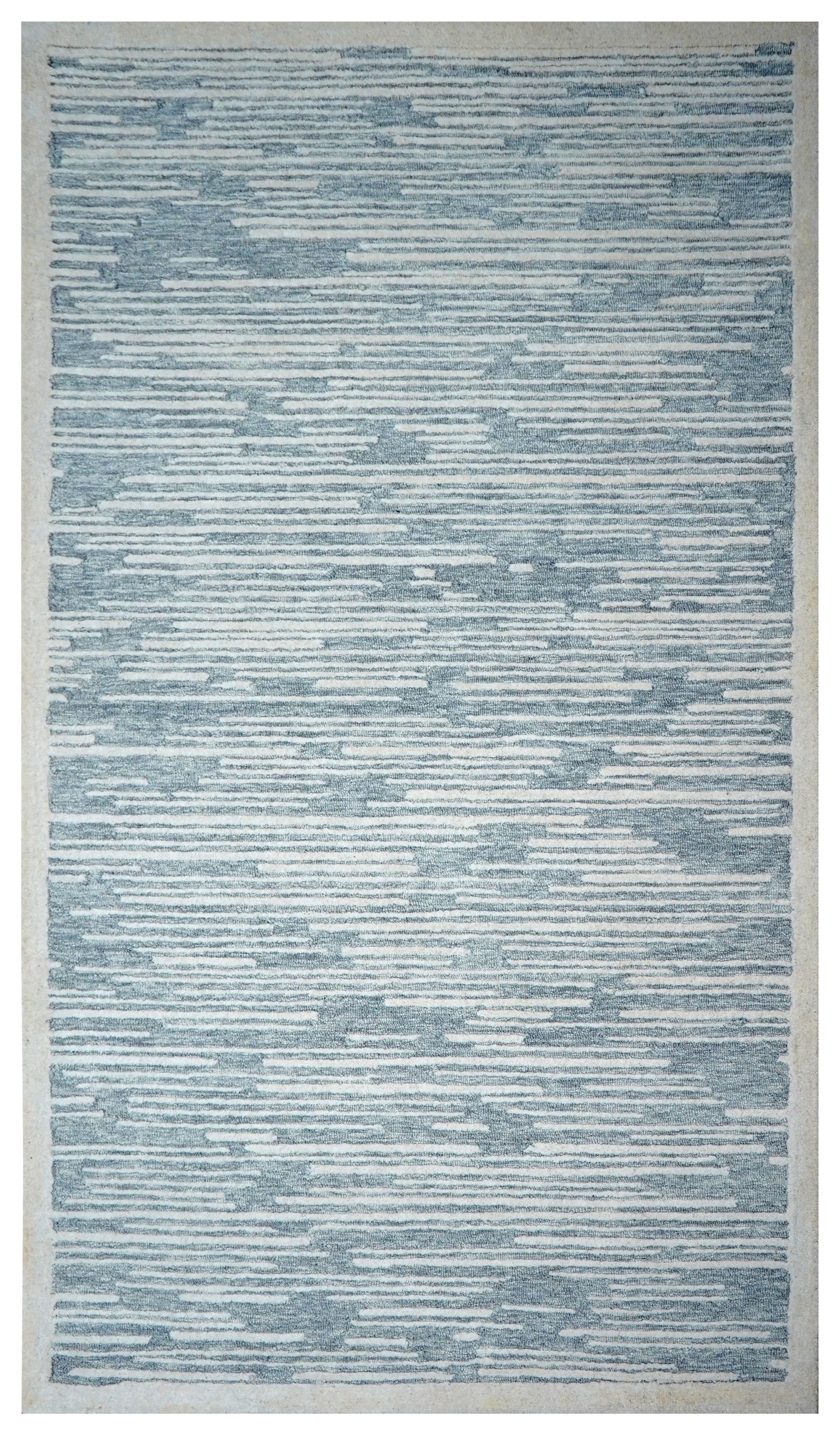 Blue Grey Abstract Striped Textured Hand Tufted Wool Area Rug - Cut Pile Contemporary Custom Sizes