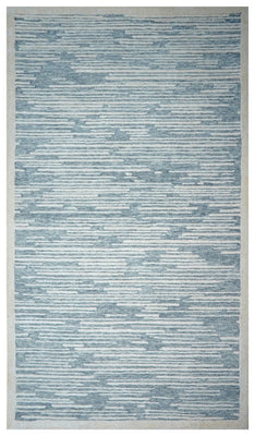 Blue Grey Abstract Striped Textured Hand Tufted Wool Area Rug - Cut Pile Contemporary Custom Sizes
